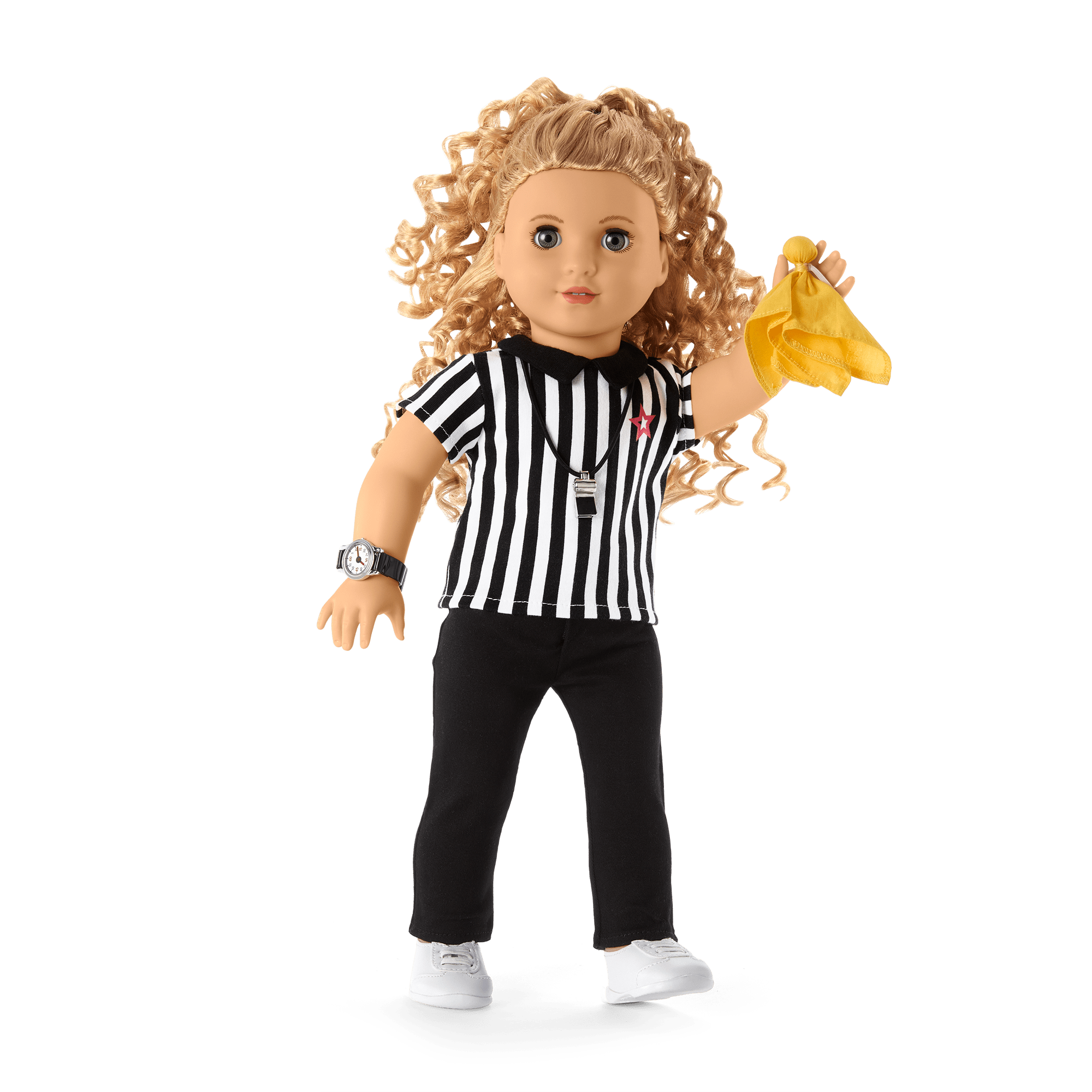 18-Inch Doll Referee Outfit with Whistle & Flag | Classic Black & White Stripes