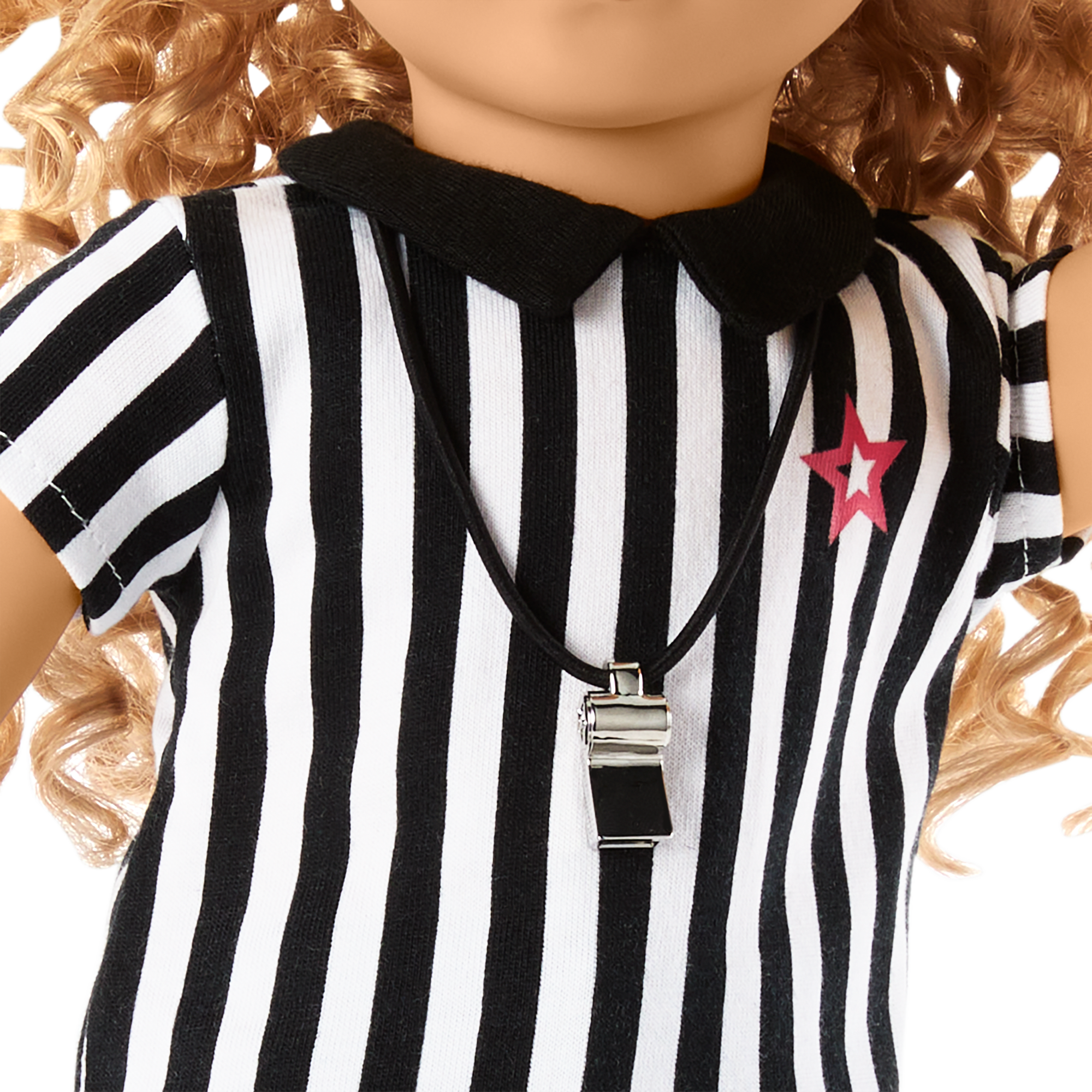 18-Inch Doll Referee Outfit with Whistle & Flag | Classic Black & White Stripes