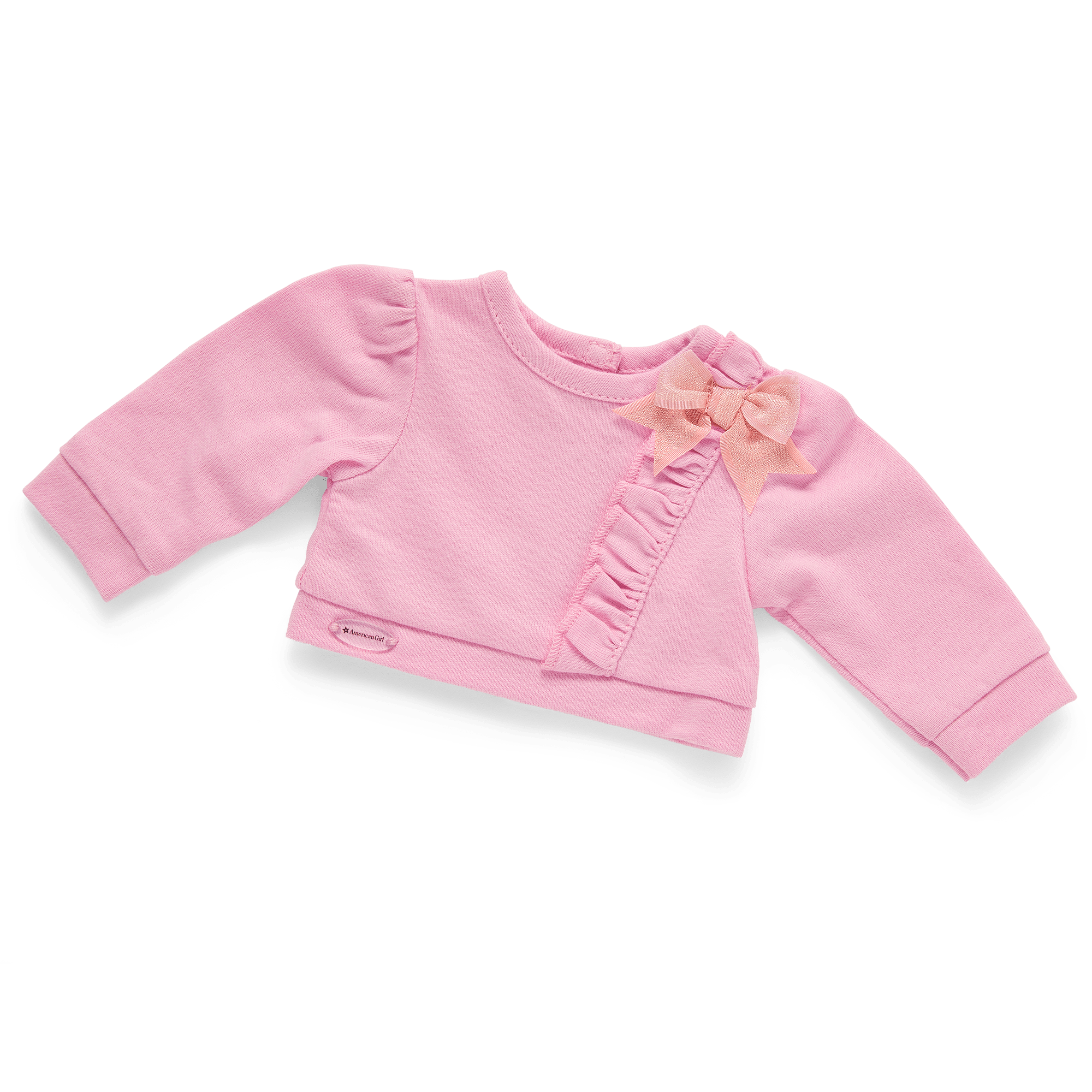 Pink Long-Sleeve Cotton Top with Asymmetrical Ruffle & Bow | Pastel Party