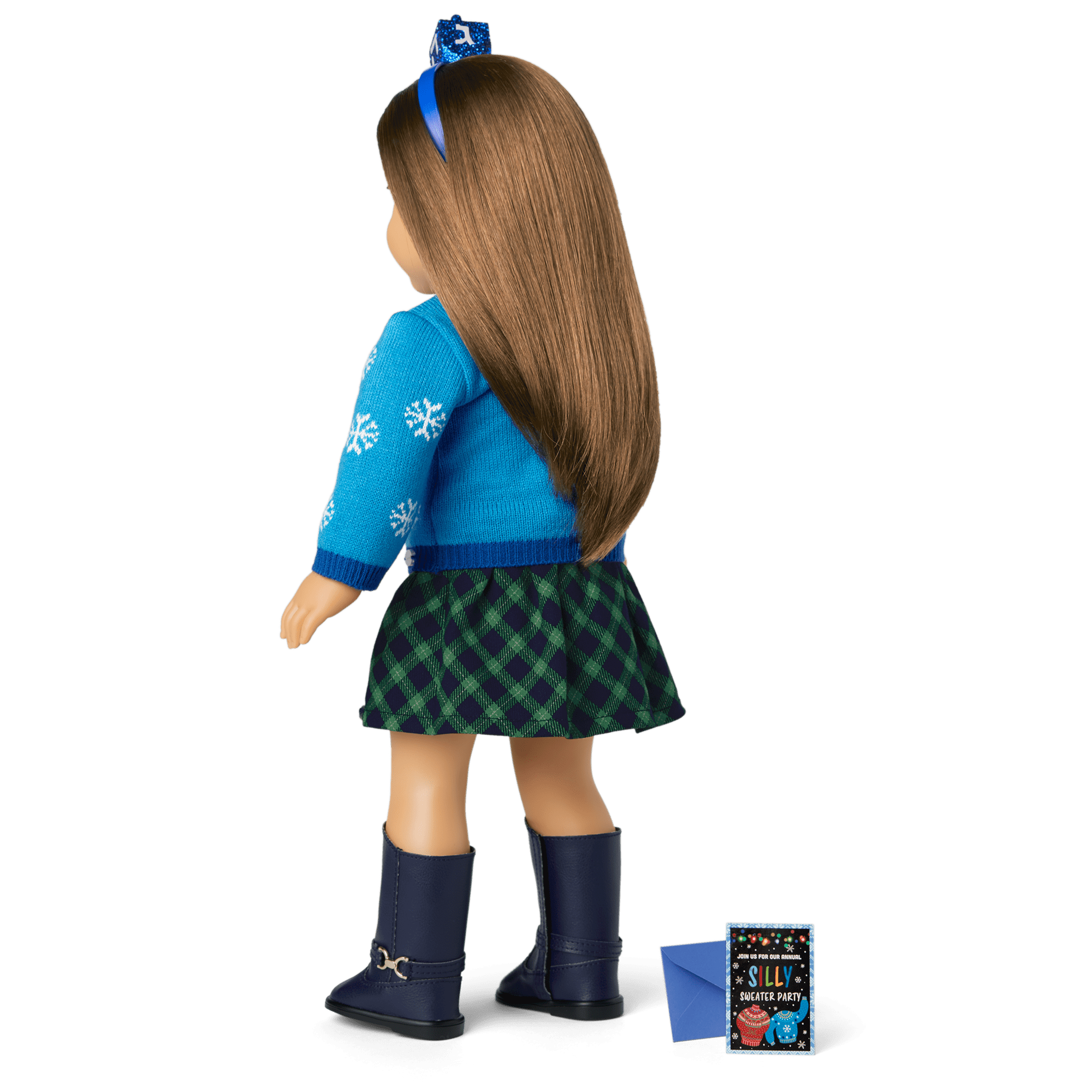 Happy Llamakkah Sweater for 18-inch Dolls | Blue Knit with Glitter Dreidel