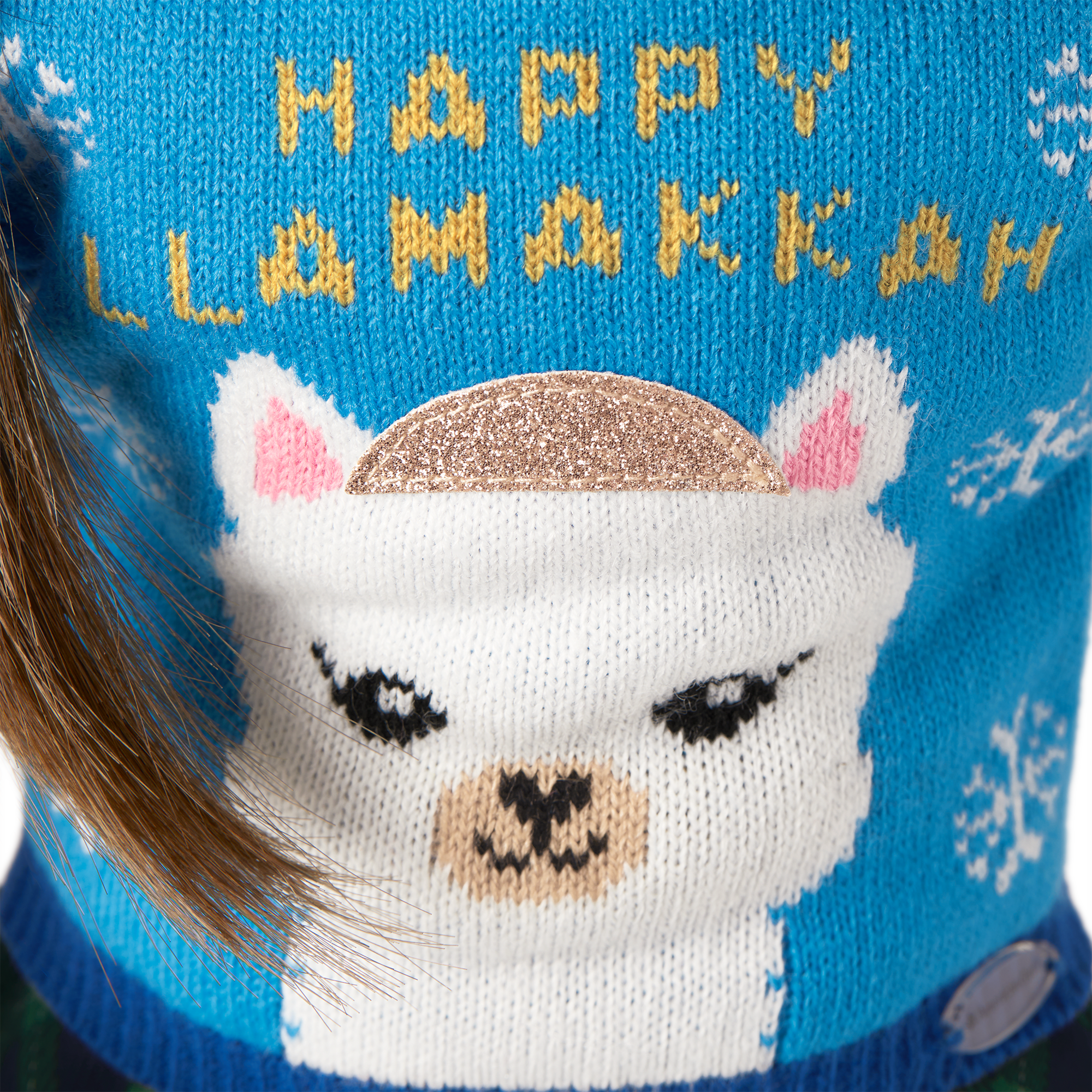 Happy Llamakkah Sweater for 18-inch Dolls | Blue Knit with Glitter Dreidel