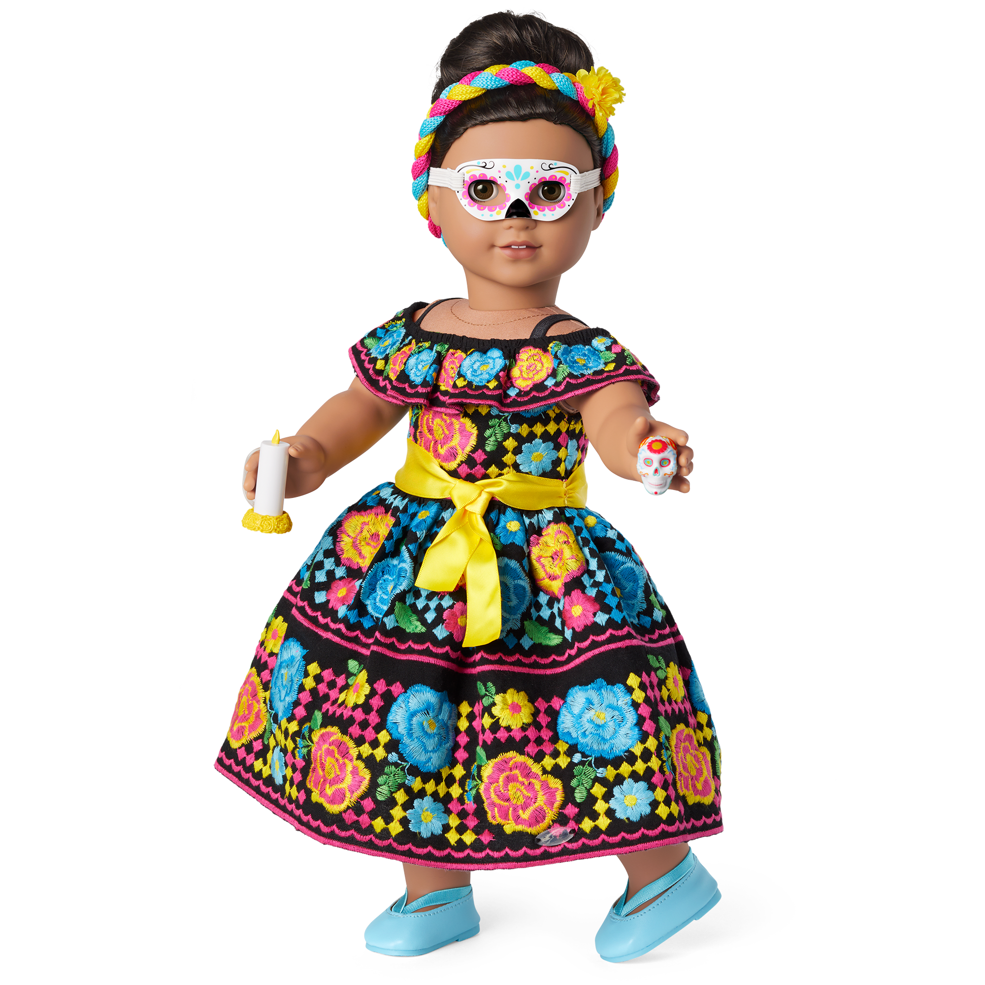 Day of the Dead Costume for 18-inch Dolls | Embroidered Dress & Accessories