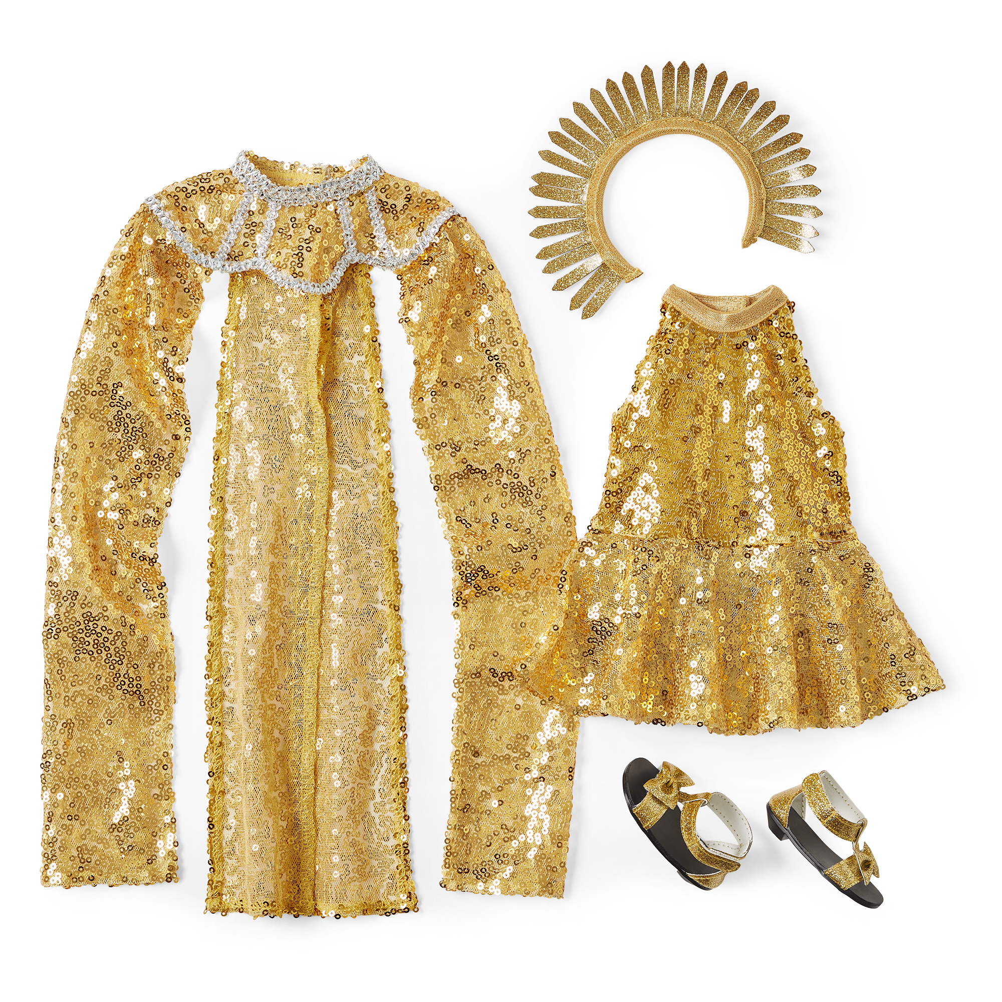 Gold Sequin Doll Gown & Capelet Set for 18-inch Dolls | Samantha Black