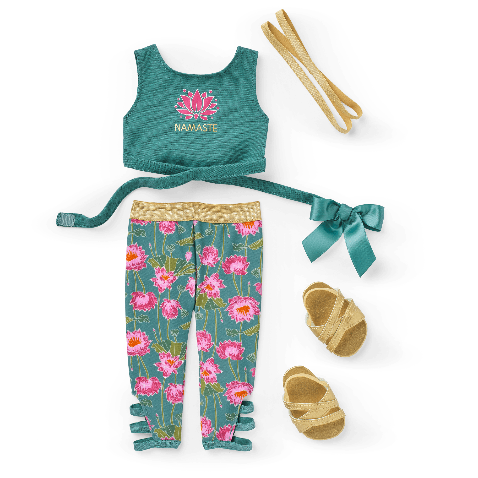 Zen Outfit for 18-inch Dolls with Lotus Print & Gold Accessories