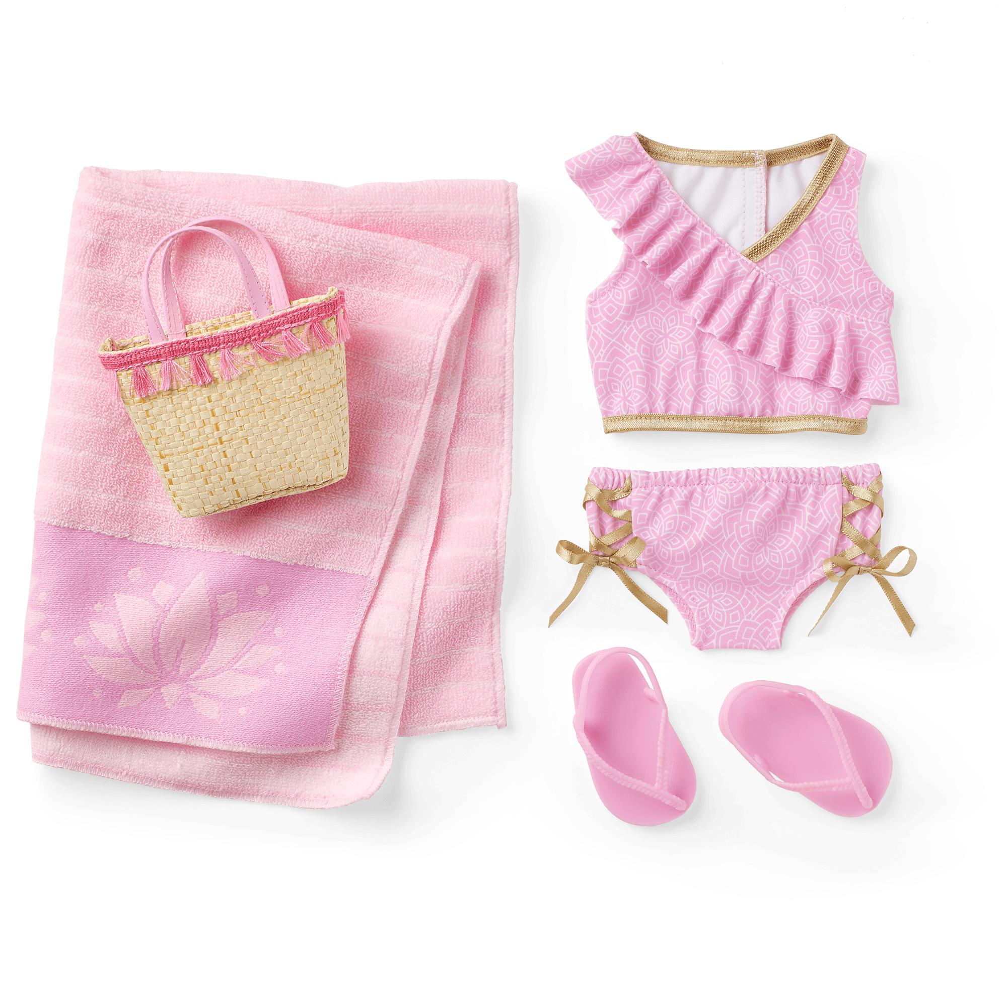 Pink Ruffled Swimsuit Set for 18-inch Dolls | Rosy Resort