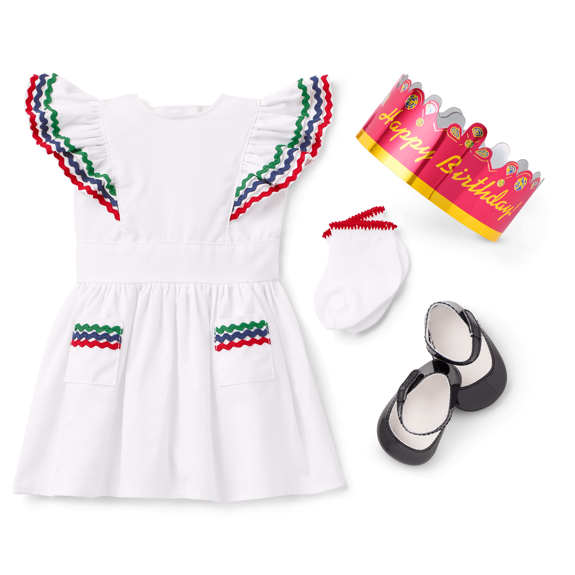18-inch Doll Birthday Outfit with Pinafore Dress & Crown | Molly’s™