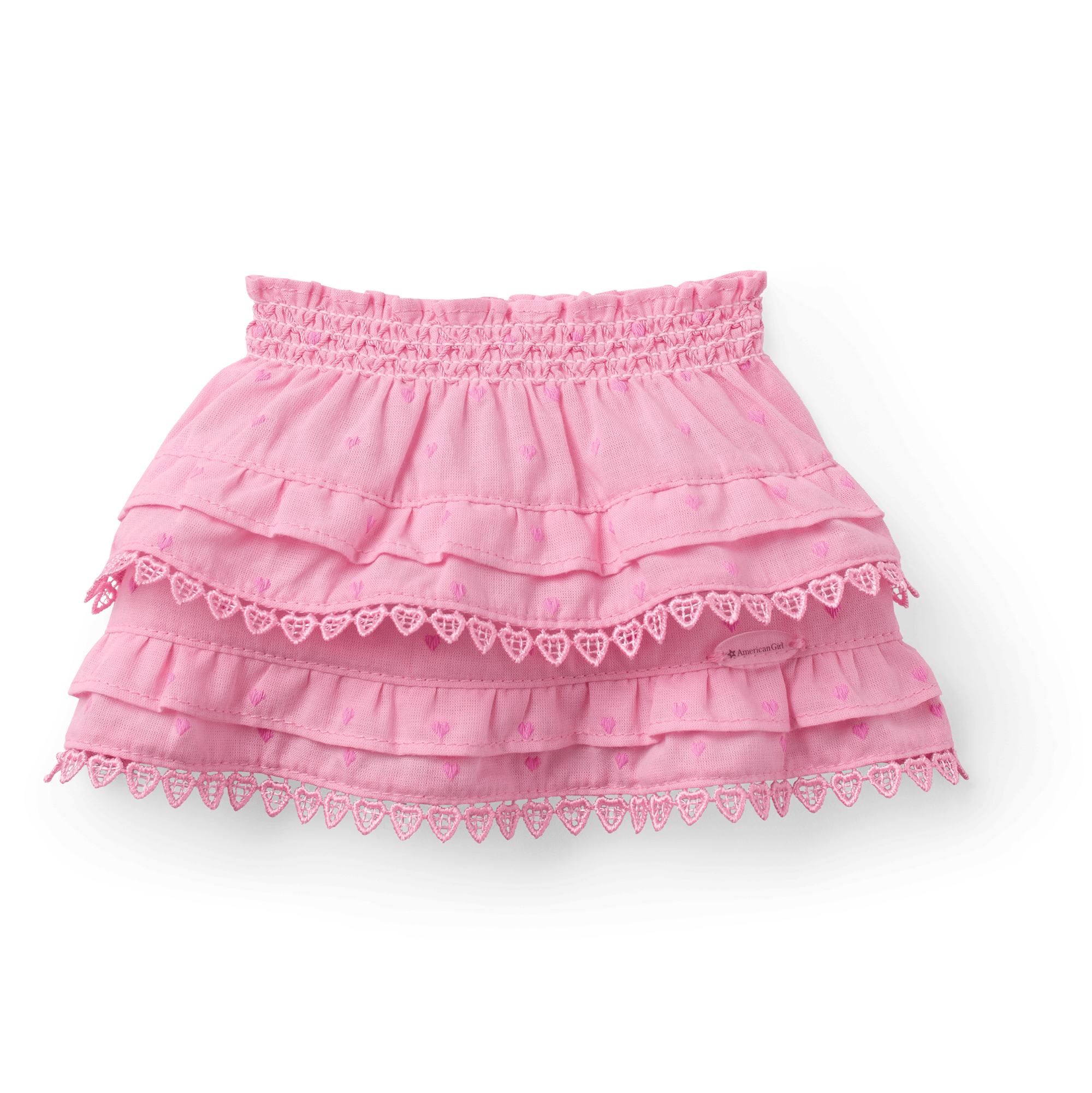 Pink Ruffled Skirt for 18-inch Dolls with Heart Embroidery | LoveShackFancy