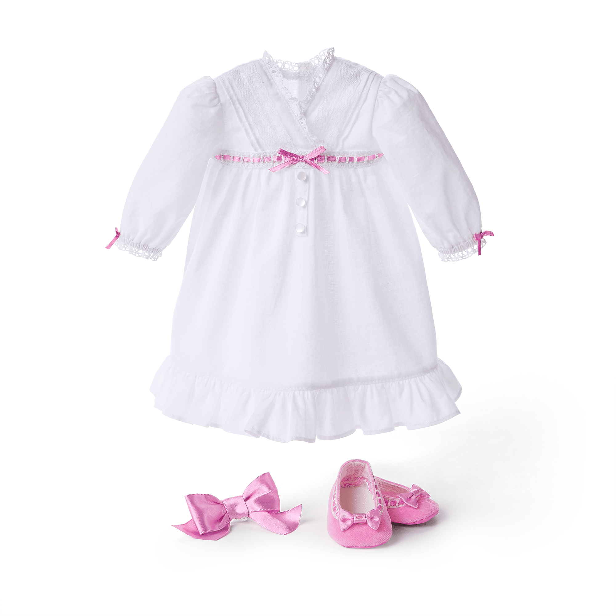Vintage Cotton Nightgown for 18-inch Dolls with Lace & Satin Trim | Rebecca’s™