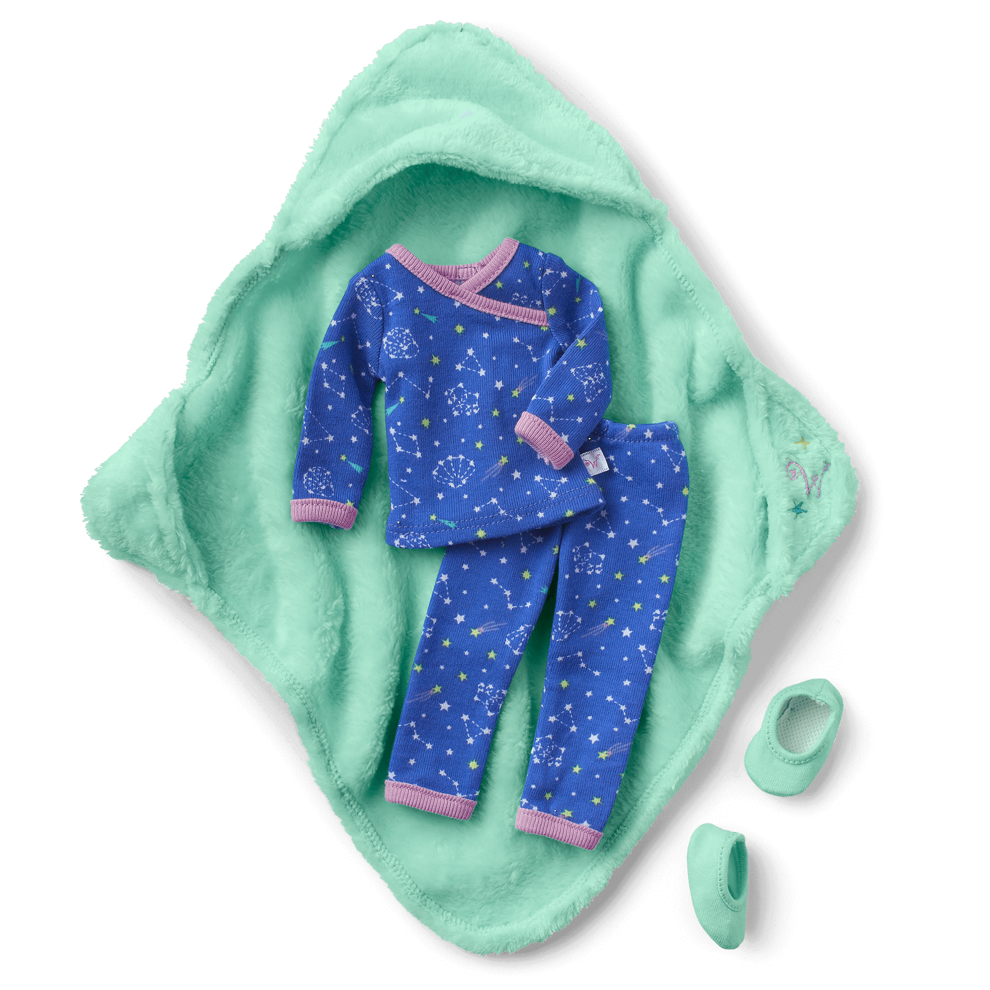 Starry Sky Pajama Set for WellieWishers Dolls with Slippers & Blanket