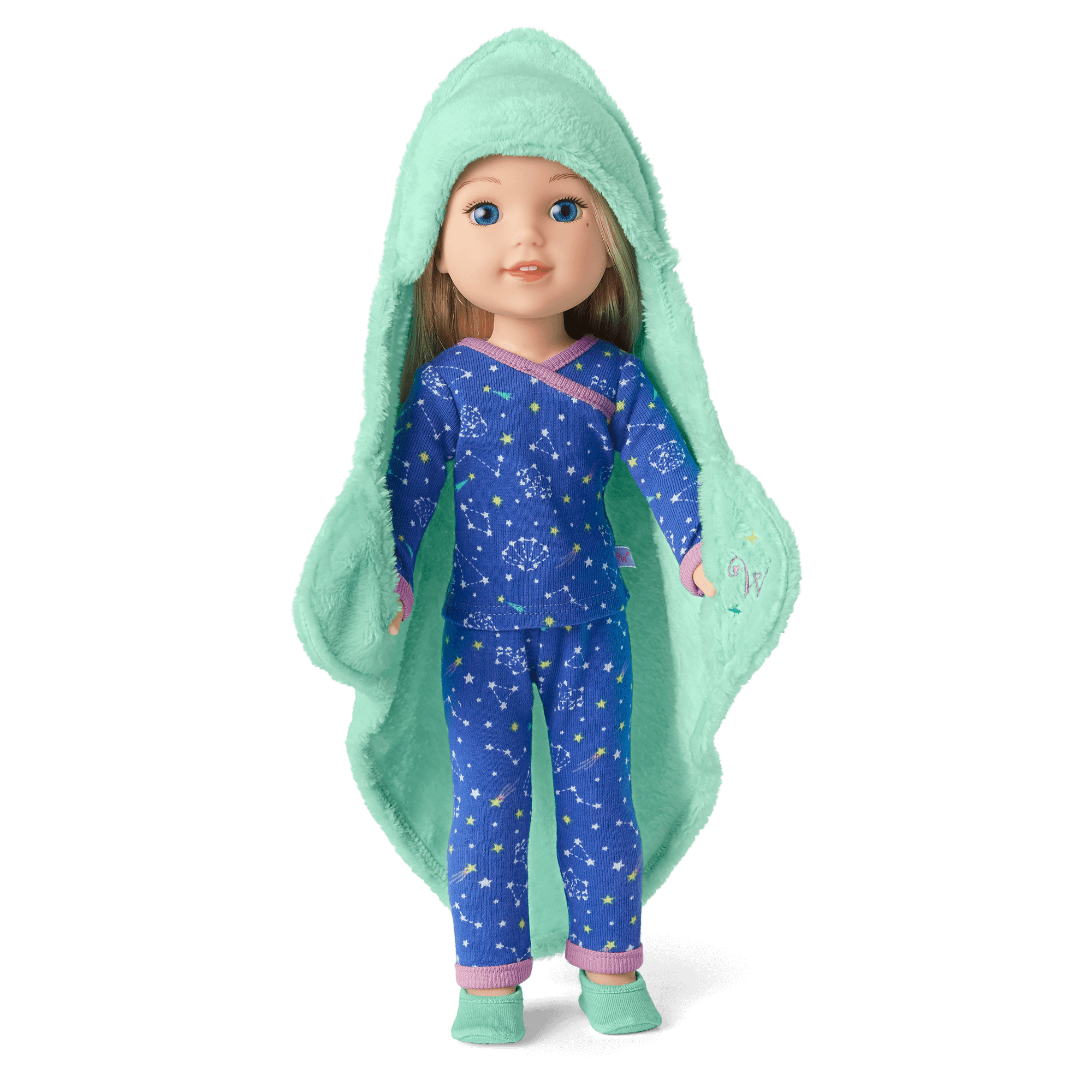 Starry Sky Pajama Set for WellieWishers Dolls with Slippers & Blanket