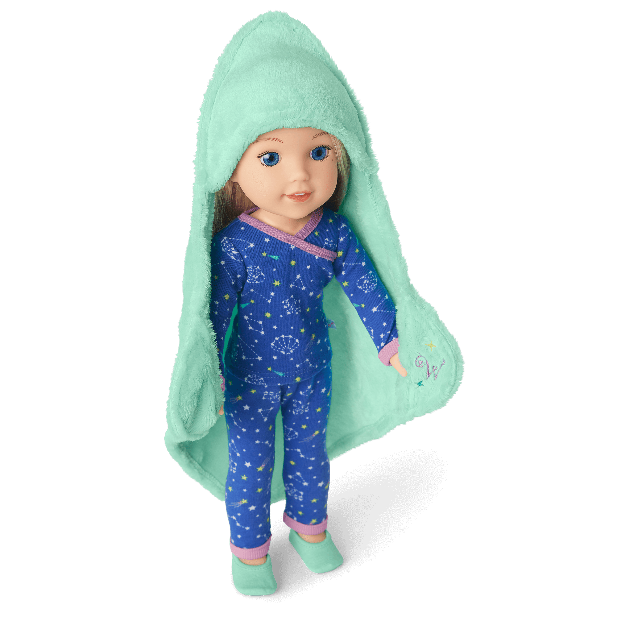 Starry Sky Pajama Set for WellieWishers Dolls with Slippers & Blanket