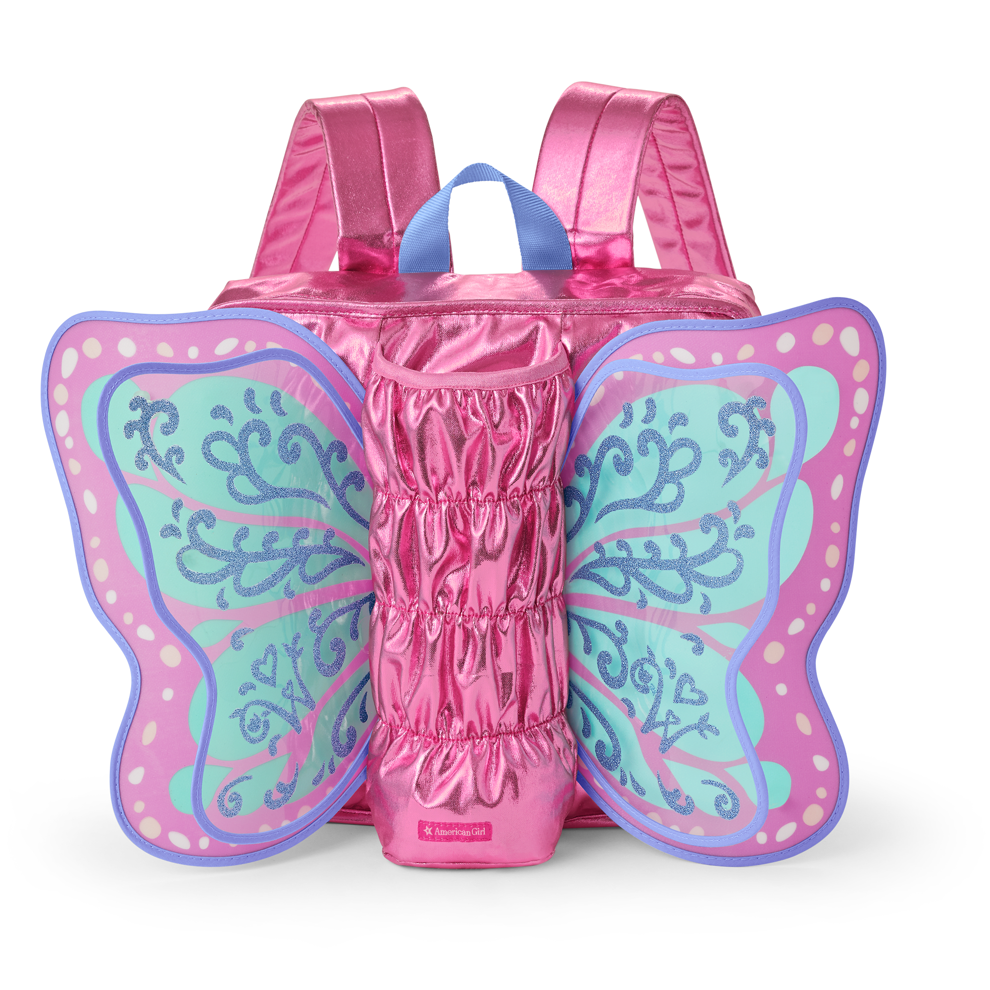 Pink Doll Backpack with Glitter Wings for WellieWishers | Adjustable Straps