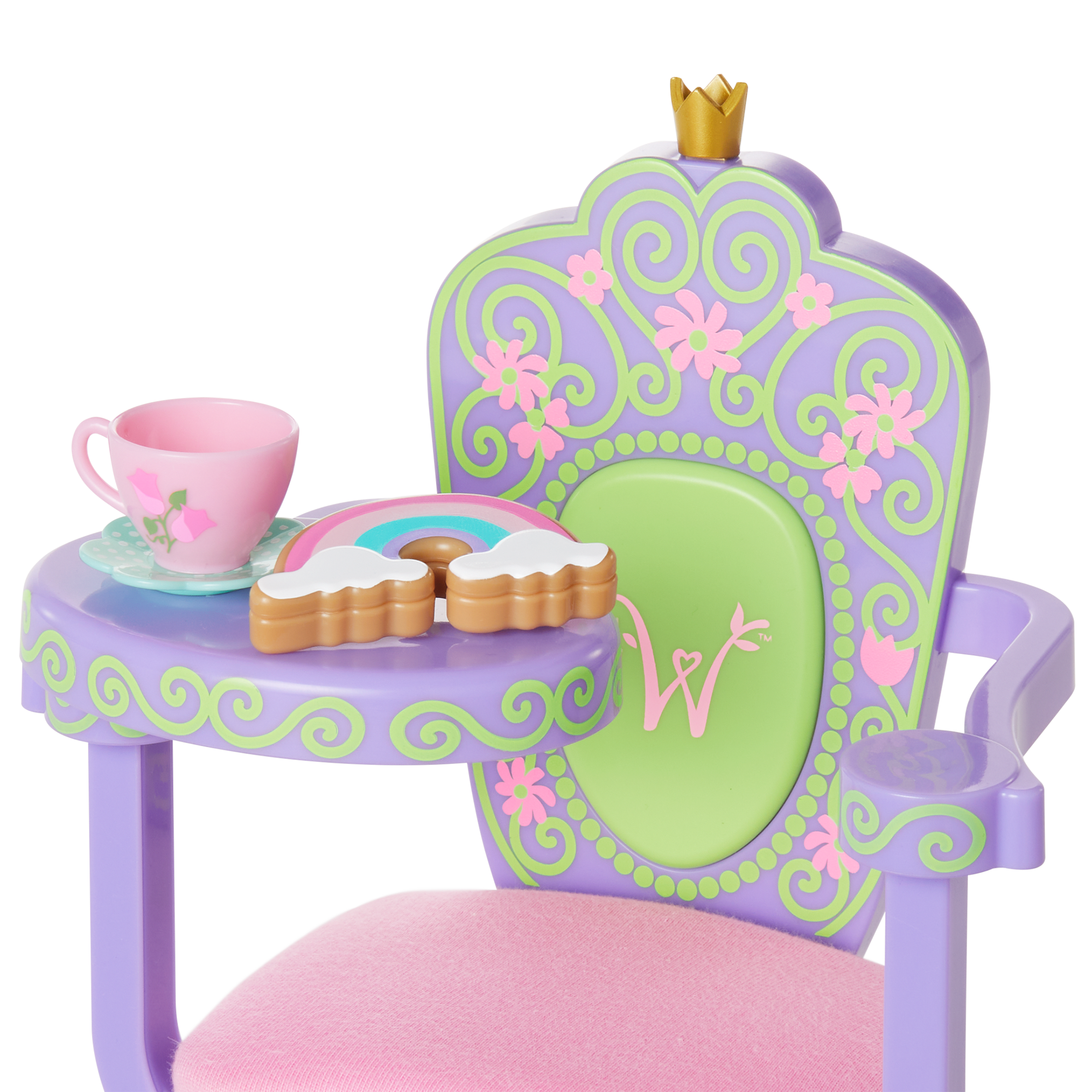 Royal Throne Desk Set for WellieWishers Dolls | Purple Floral Design