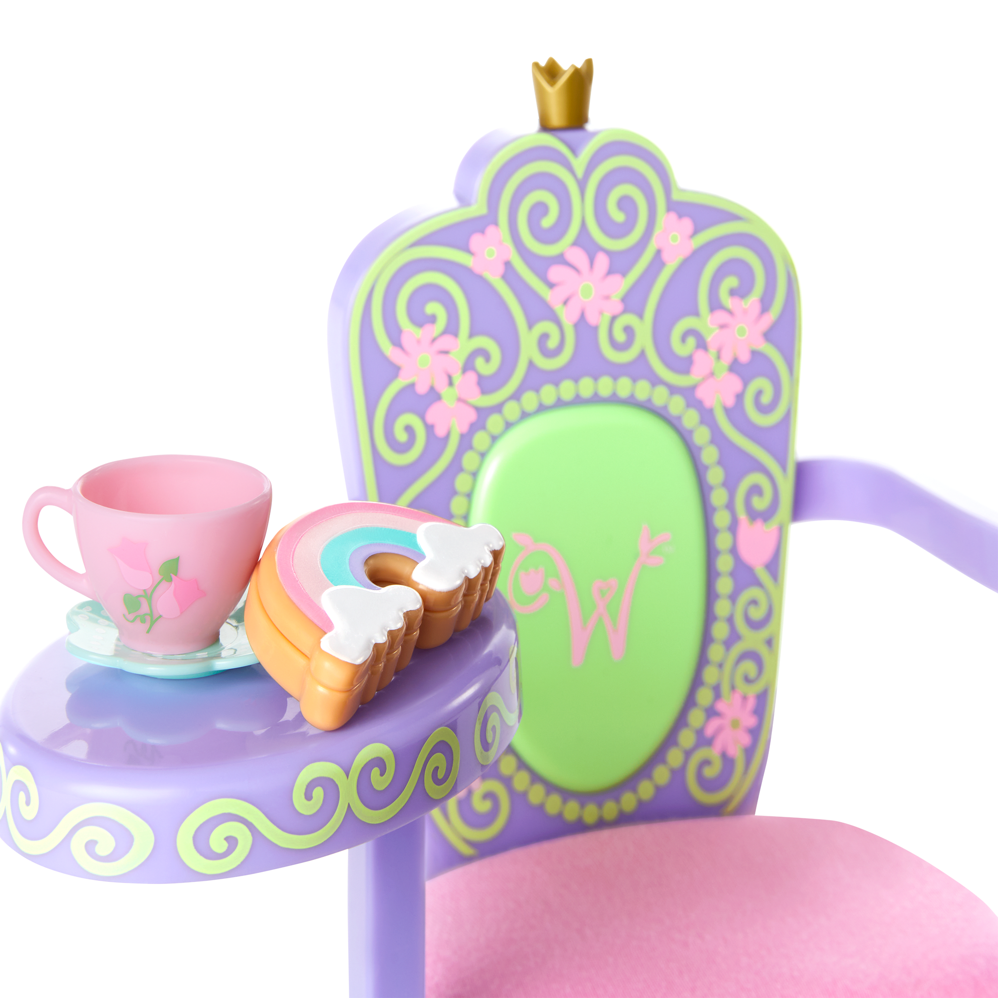 Royal Throne Desk Set for WellieWishers Dolls | Purple Floral Design