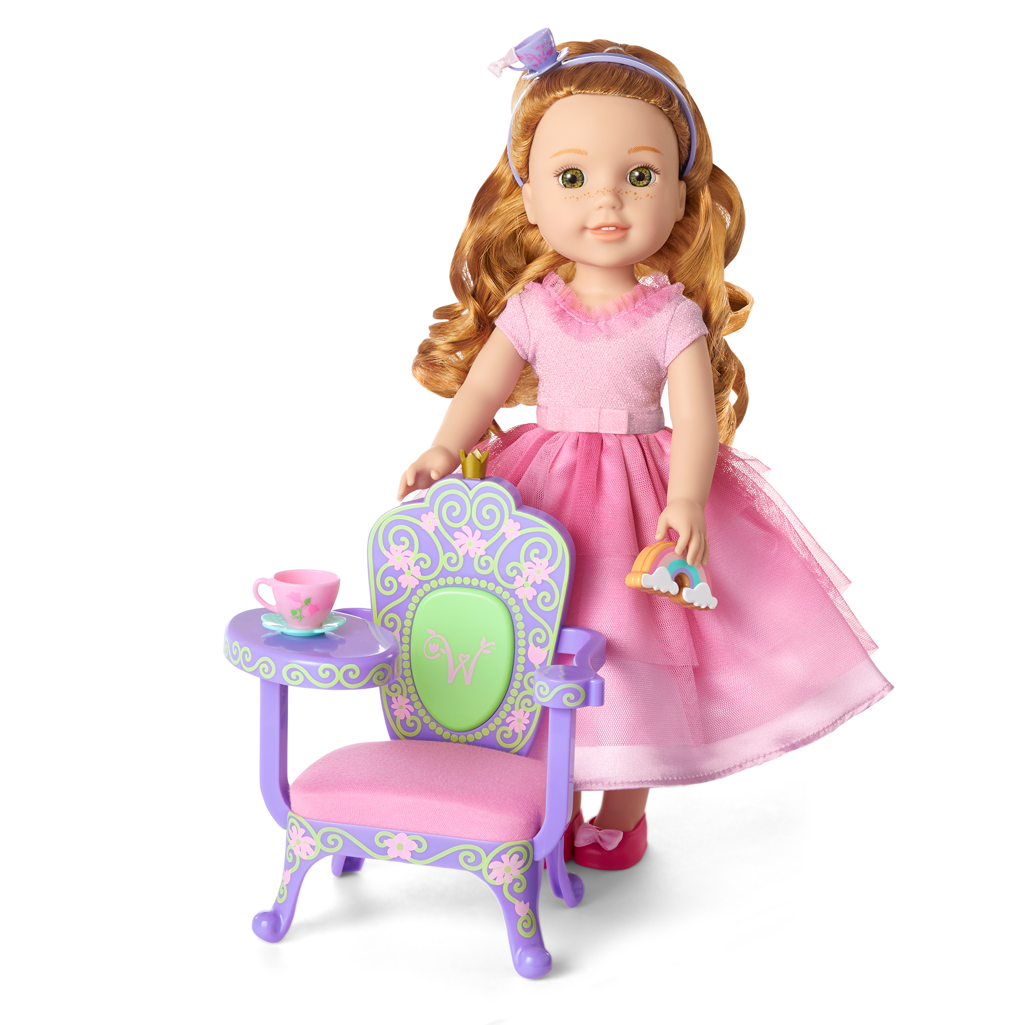Royal Throne Desk Set for WellieWishers Dolls | Purple Floral Design