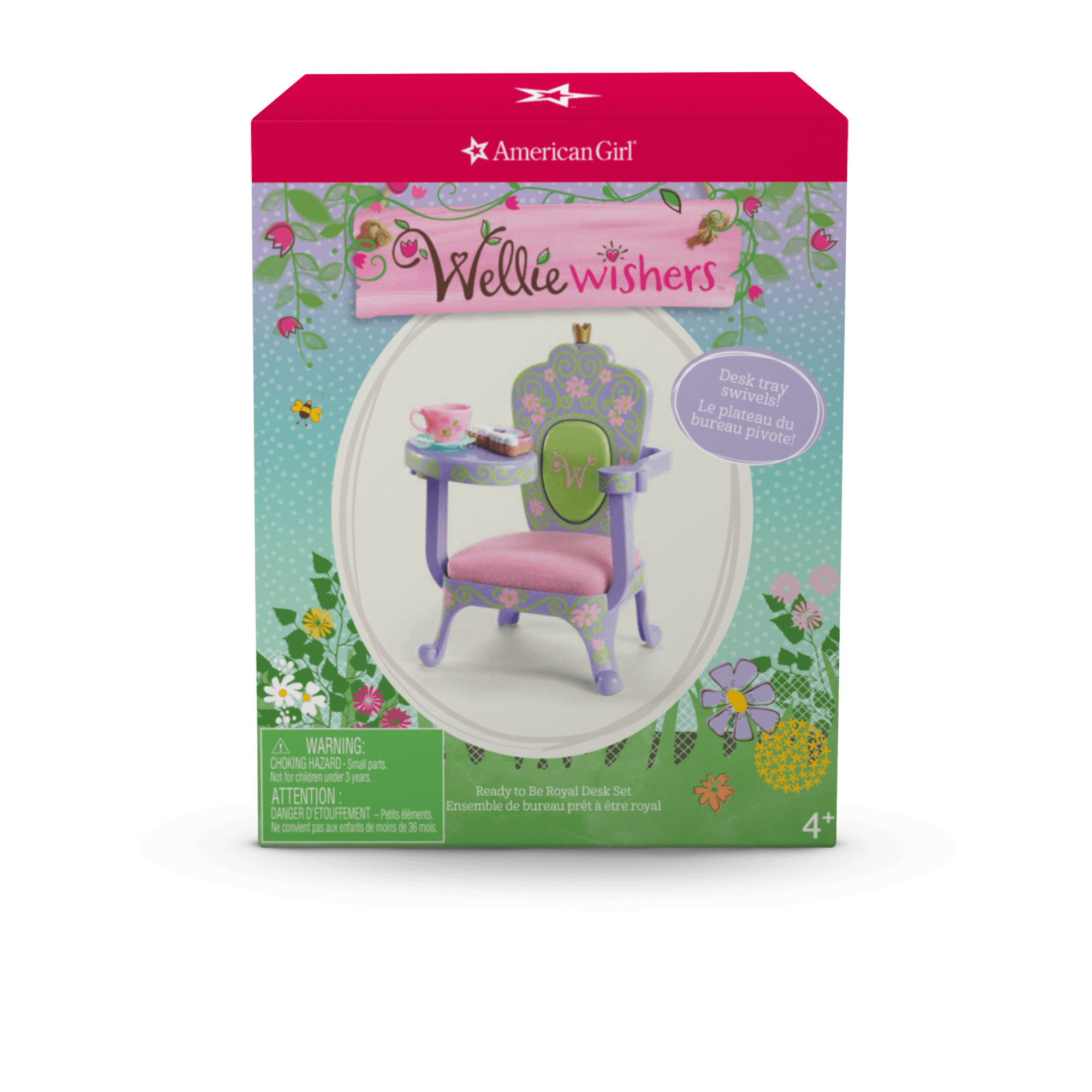 Royal Throne Desk Set for WellieWishers Dolls | Purple Floral Design