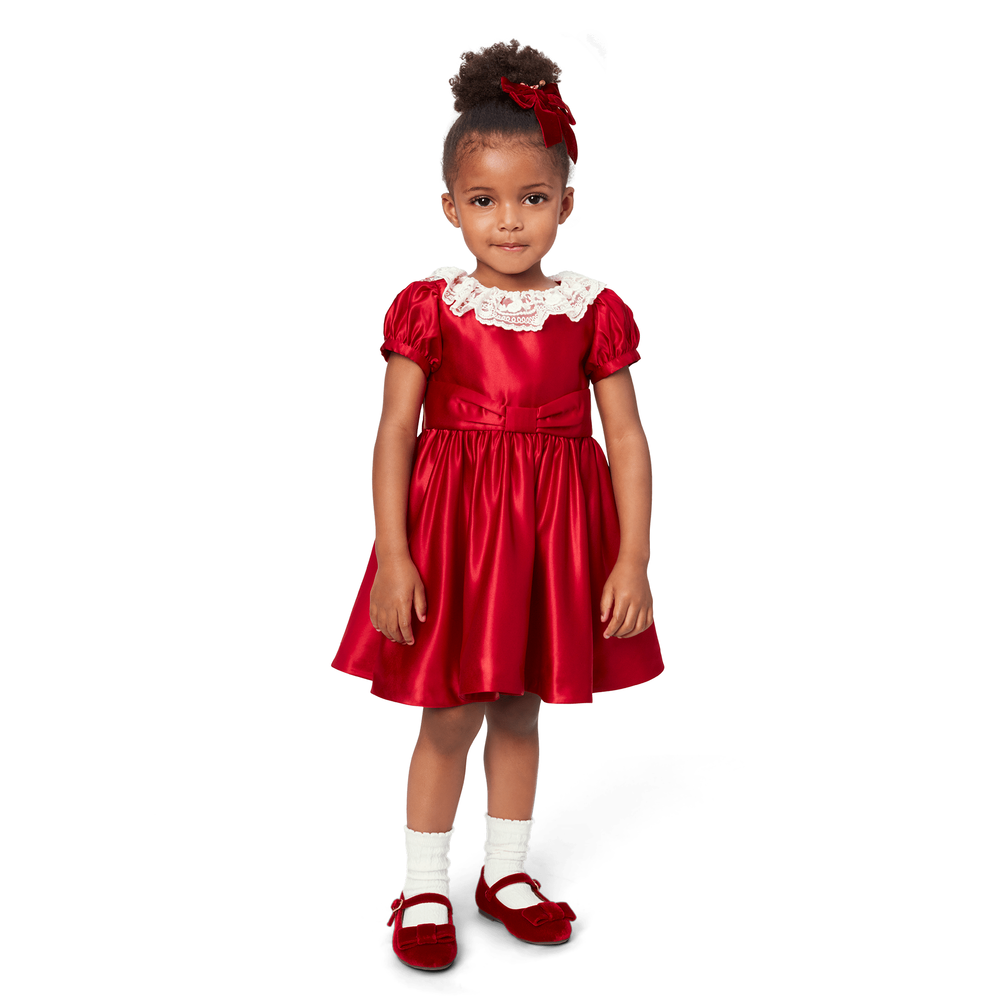 Red Party Dress for Girls with Lace Collar & Bow | American Girl x Janie and Jack