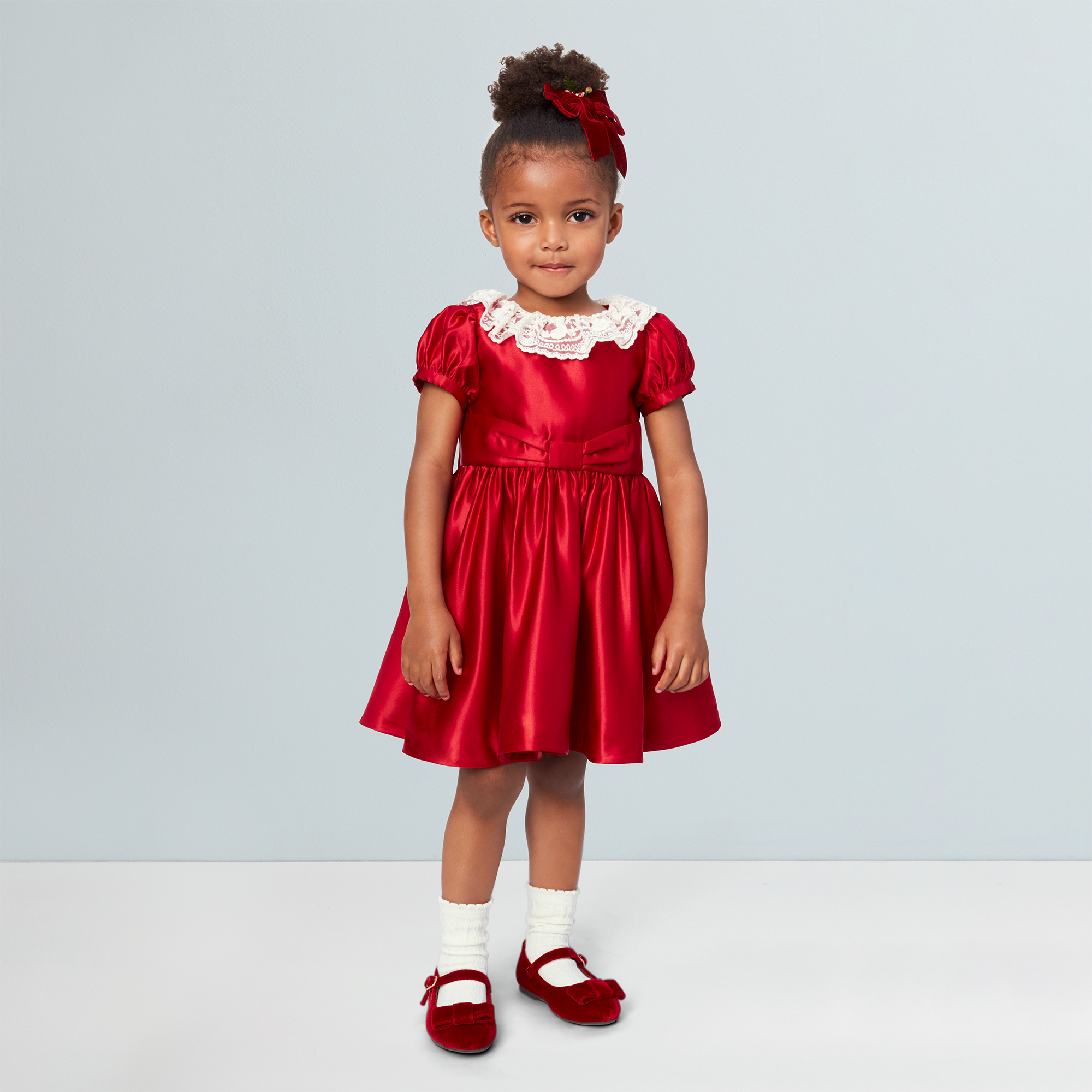 Red Party Dress for Girls with Lace Collar & Bow | American Girl x Janie and Jack