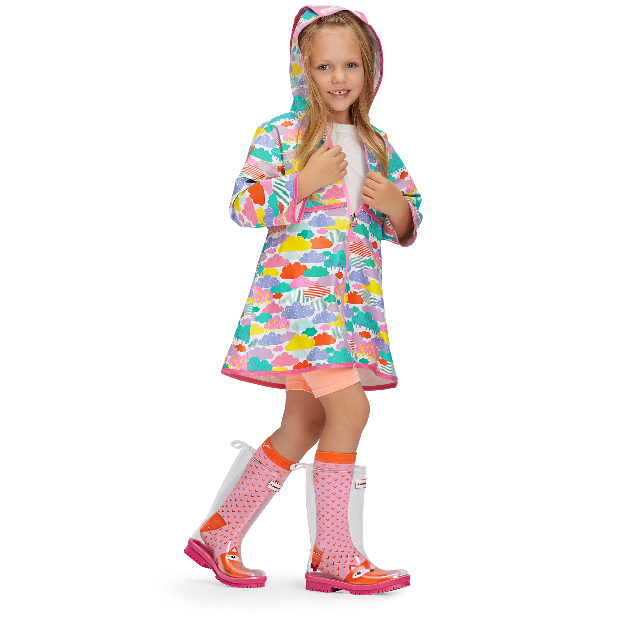 Waterproof Raincoat for Girls with Cloud Print | Zip-Front Design