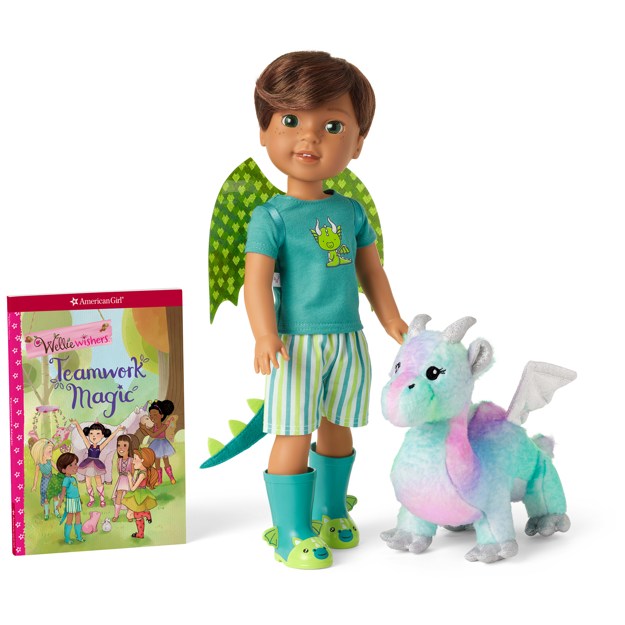 WellieWishers Bryant™ Doll with Dragon Outfit & Crisella Plush | Teamwork Magic Book