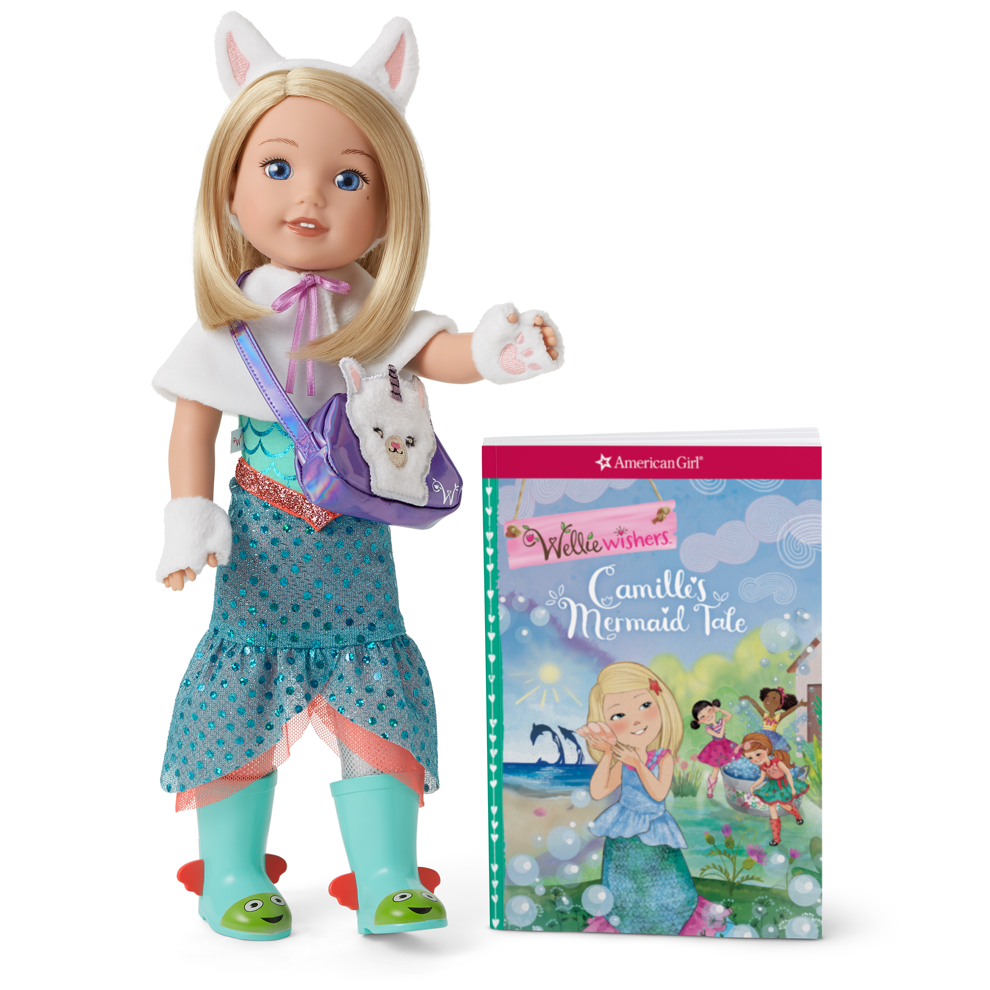 Camille Mermaid Doll with Book & Llamacorn Accessories | WellieWishers