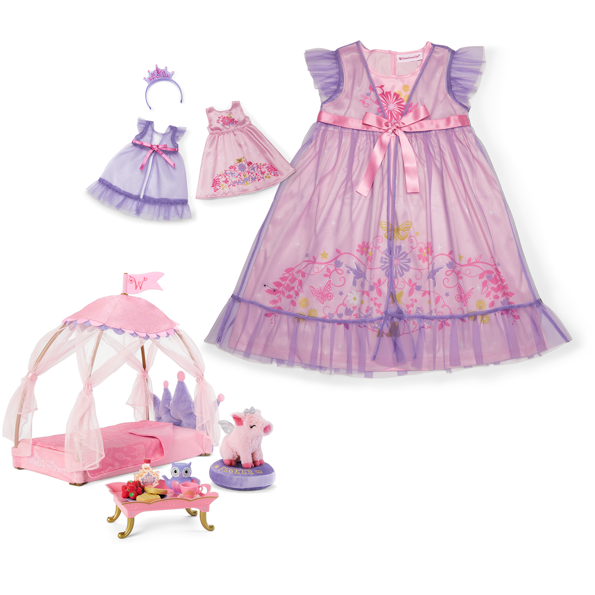Royal Sleepover Bundle for Girls & Dolls with Pajamas & Canopy Bed | WellieWishers