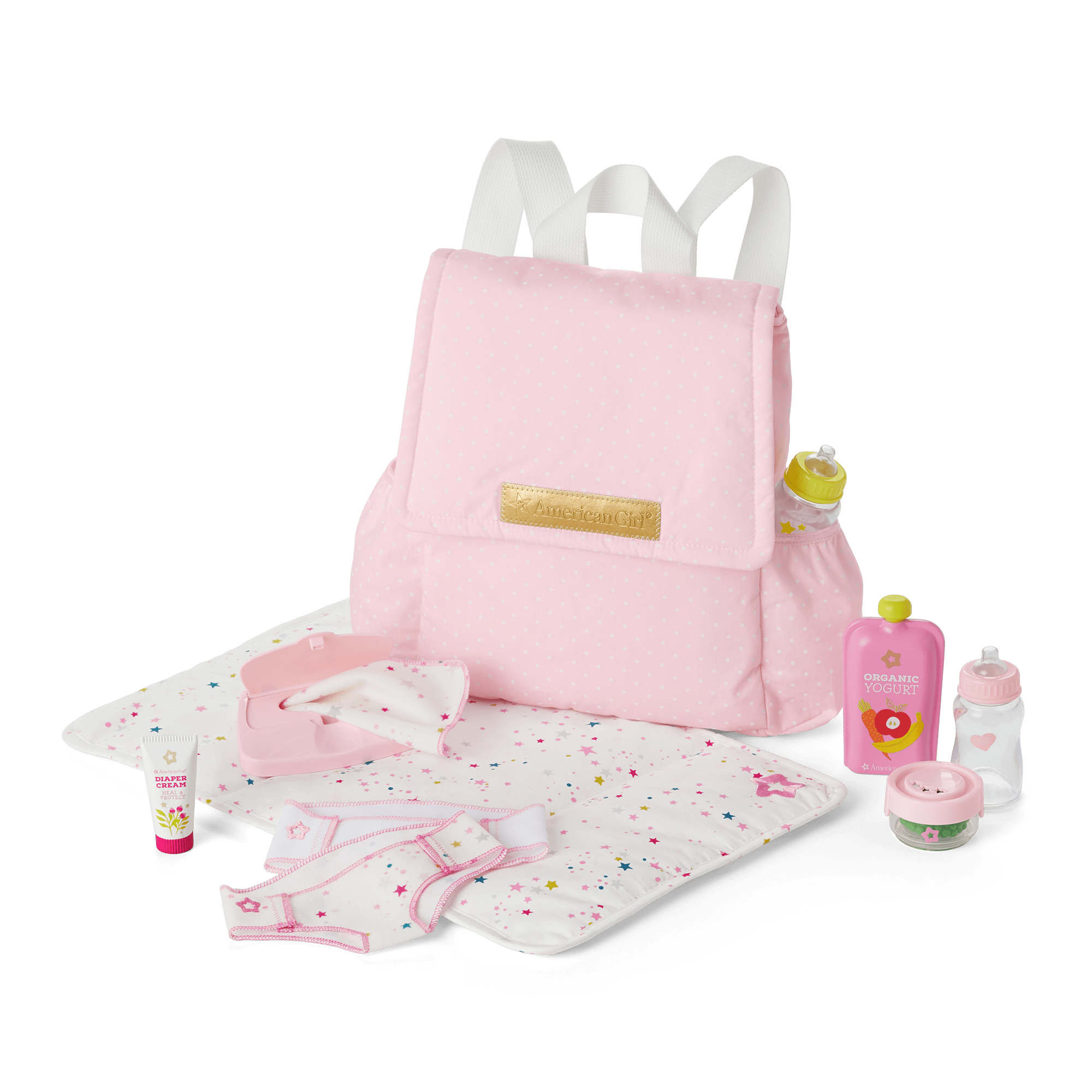 Pink Dot-Print Diaper Backpack for Girls | Bitty Baby Care Set