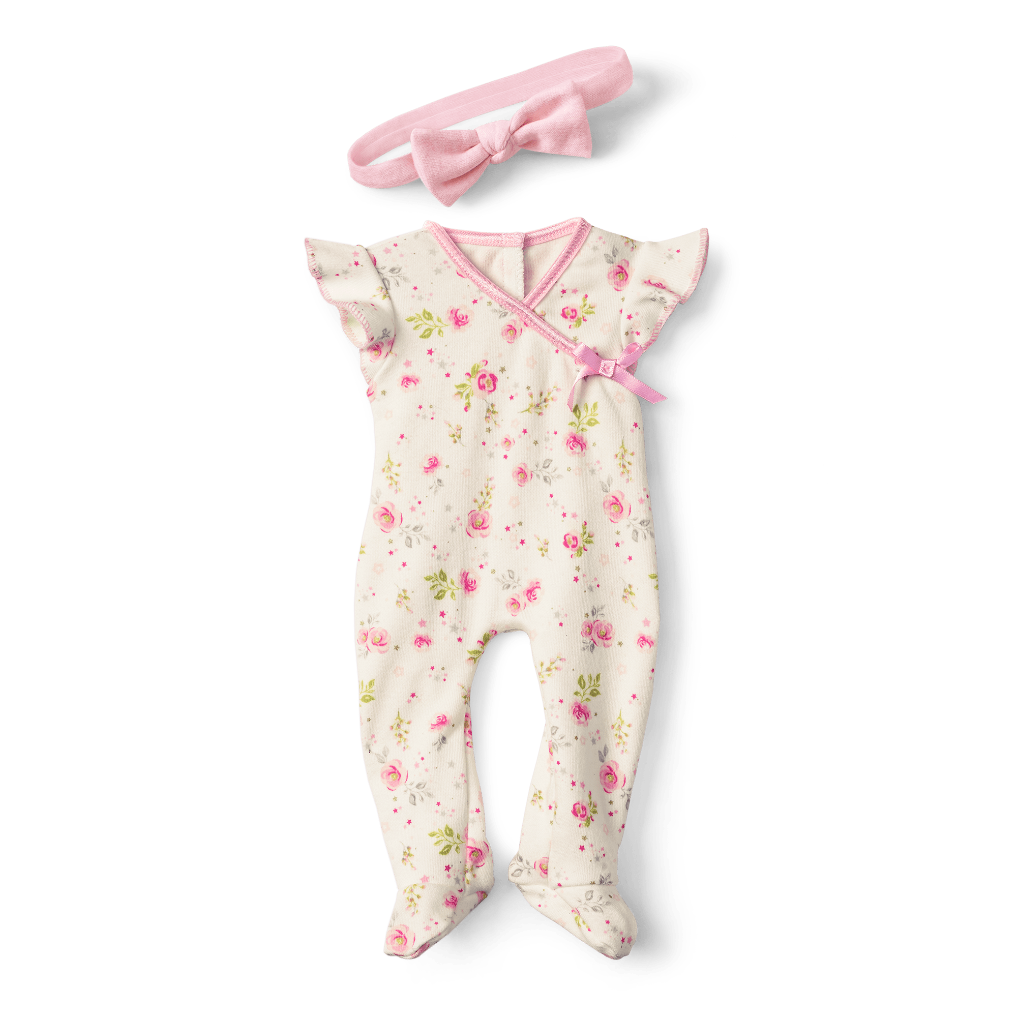 Floral-Print Pajamas for Bitty Baby Dolls with Satin Bow | Beautiful Blooms