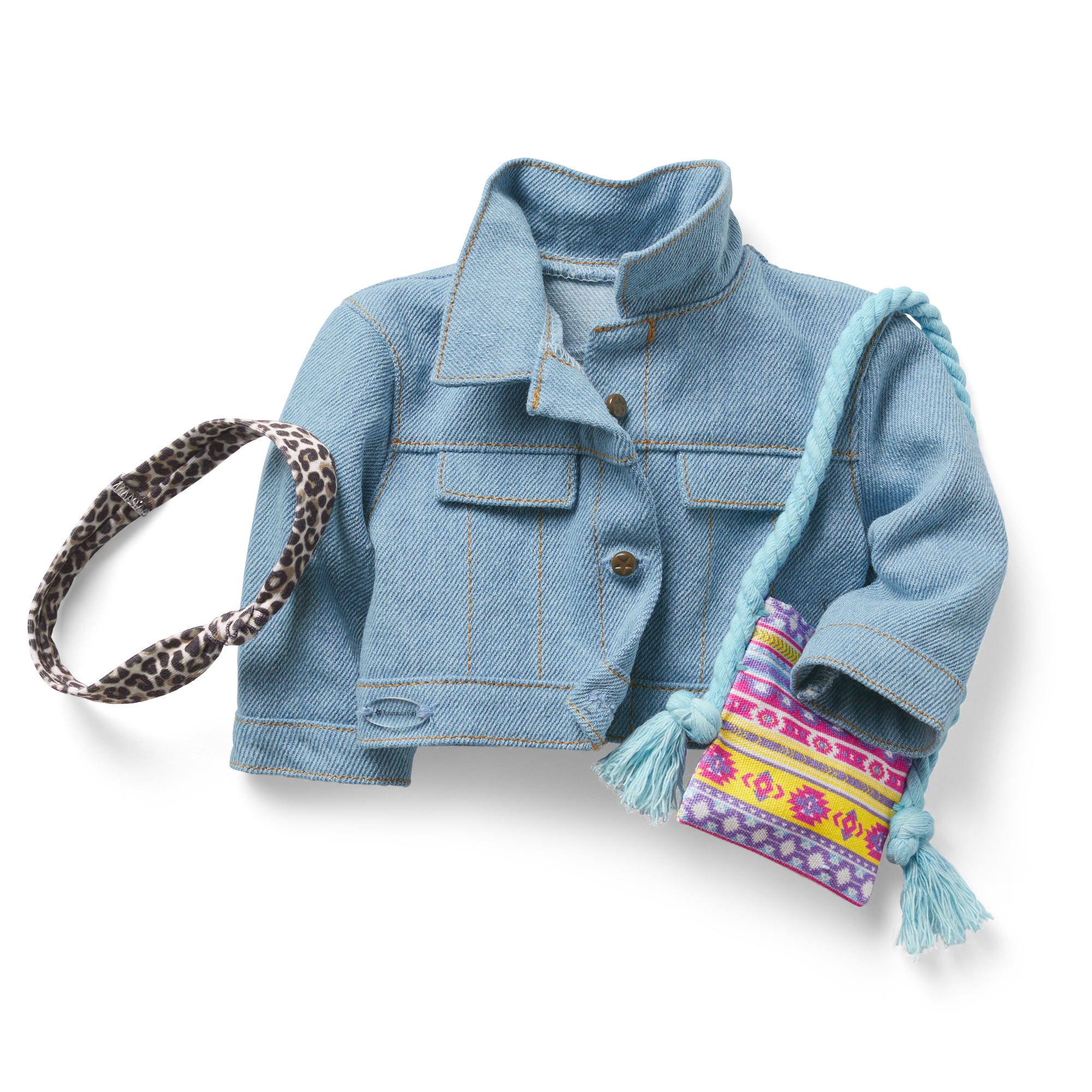 Artsy Accessories Set for 18-inch Dolls | Denim Jacket & Leopard Headband