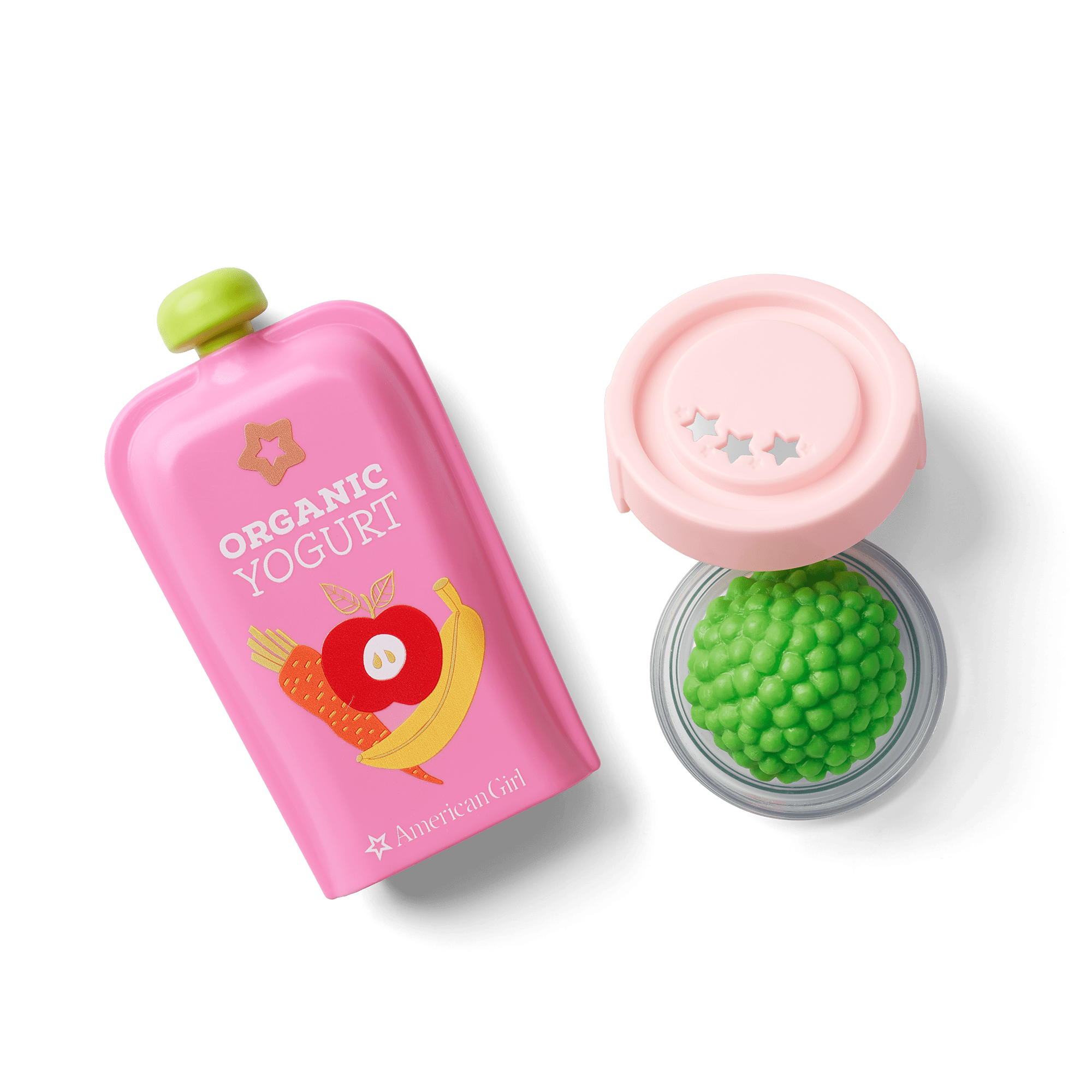 Pretend Yogurt & Peas Squeeze Snacks for Bitty Baby Dolls