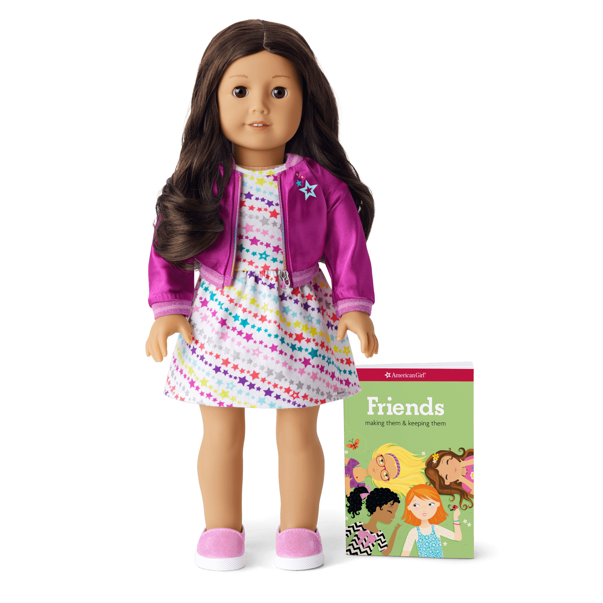 Truly Me Doll #69 with Curly Dark-Brown Hair & Star-Print Dress | 18"