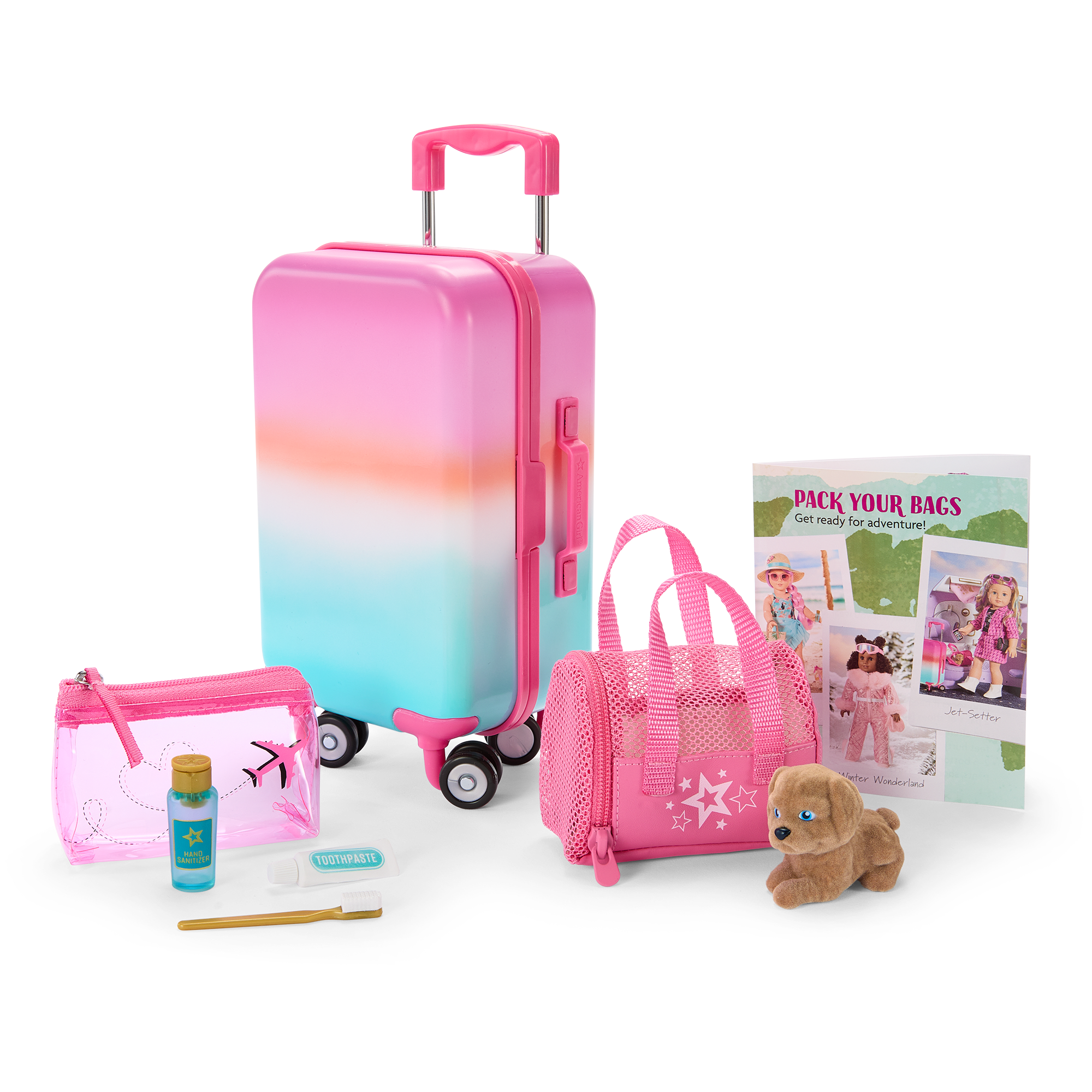 18-inch Doll Luggage Set with Pet Carrier & Toiletry Bag | Fun Travel Essentials