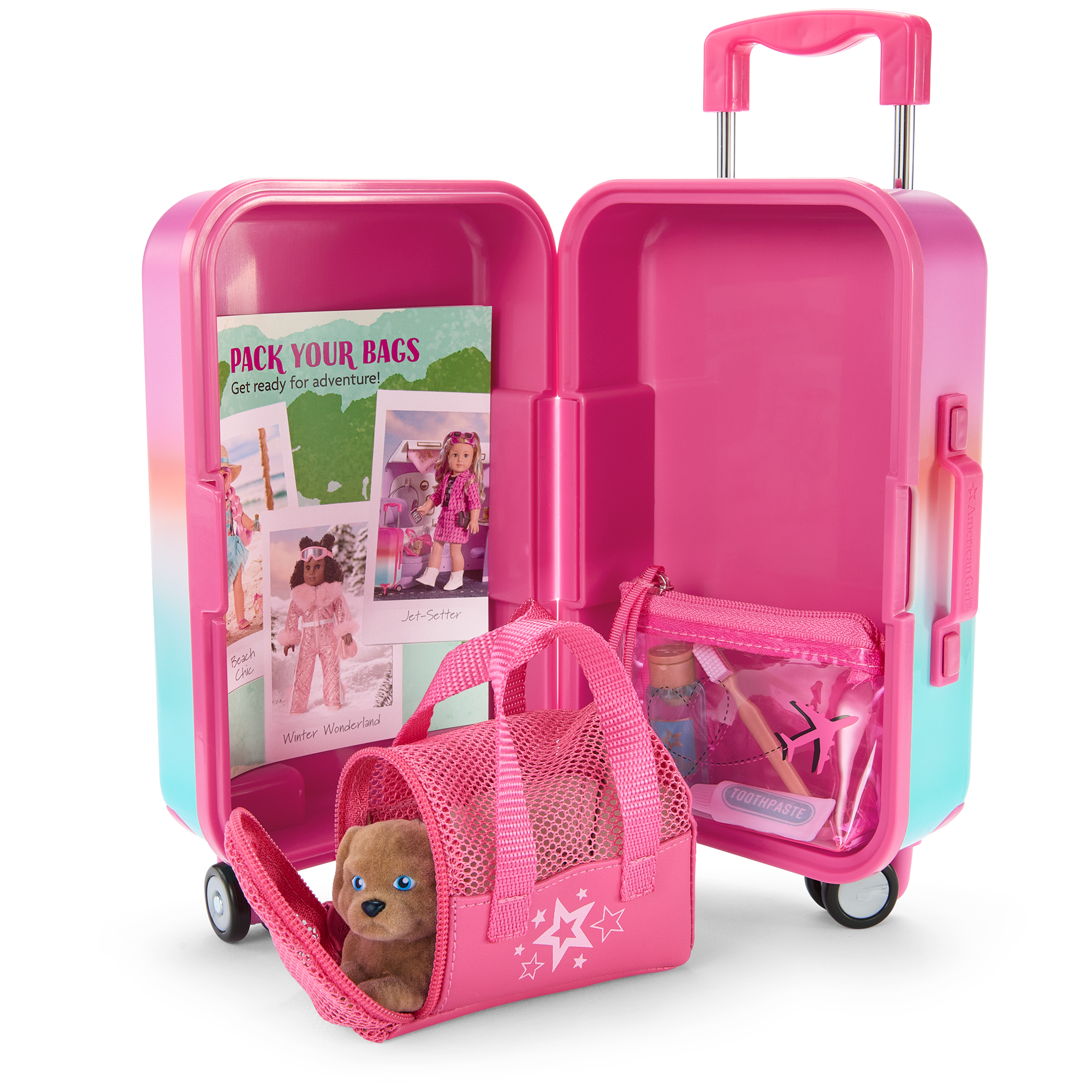 18-inch Doll Luggage Set with Pet Carrier & Toiletry Bag | Fun Travel Essentials
