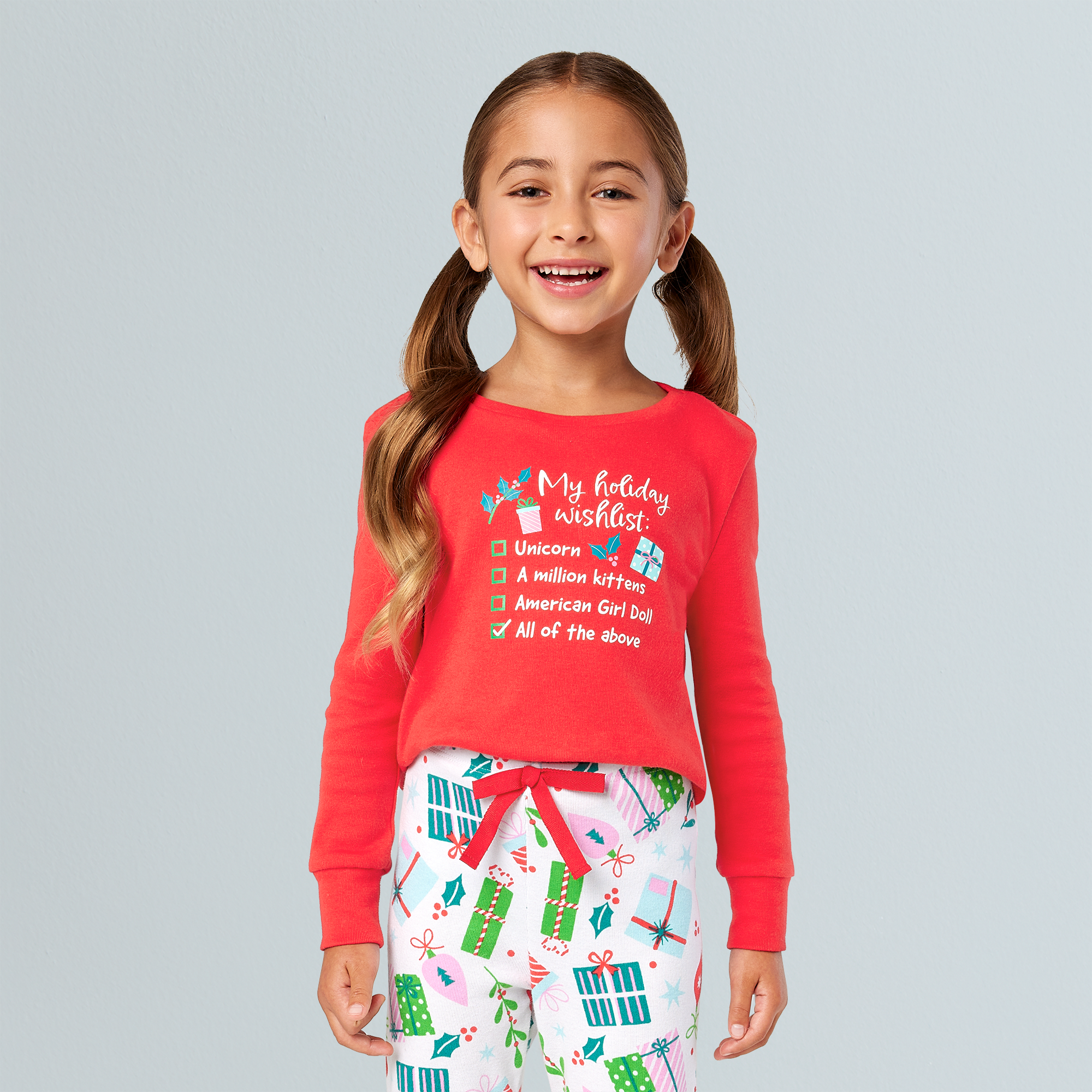 Girls' Holiday Pajama Set with Wish List Graphic | Bitty Baby
