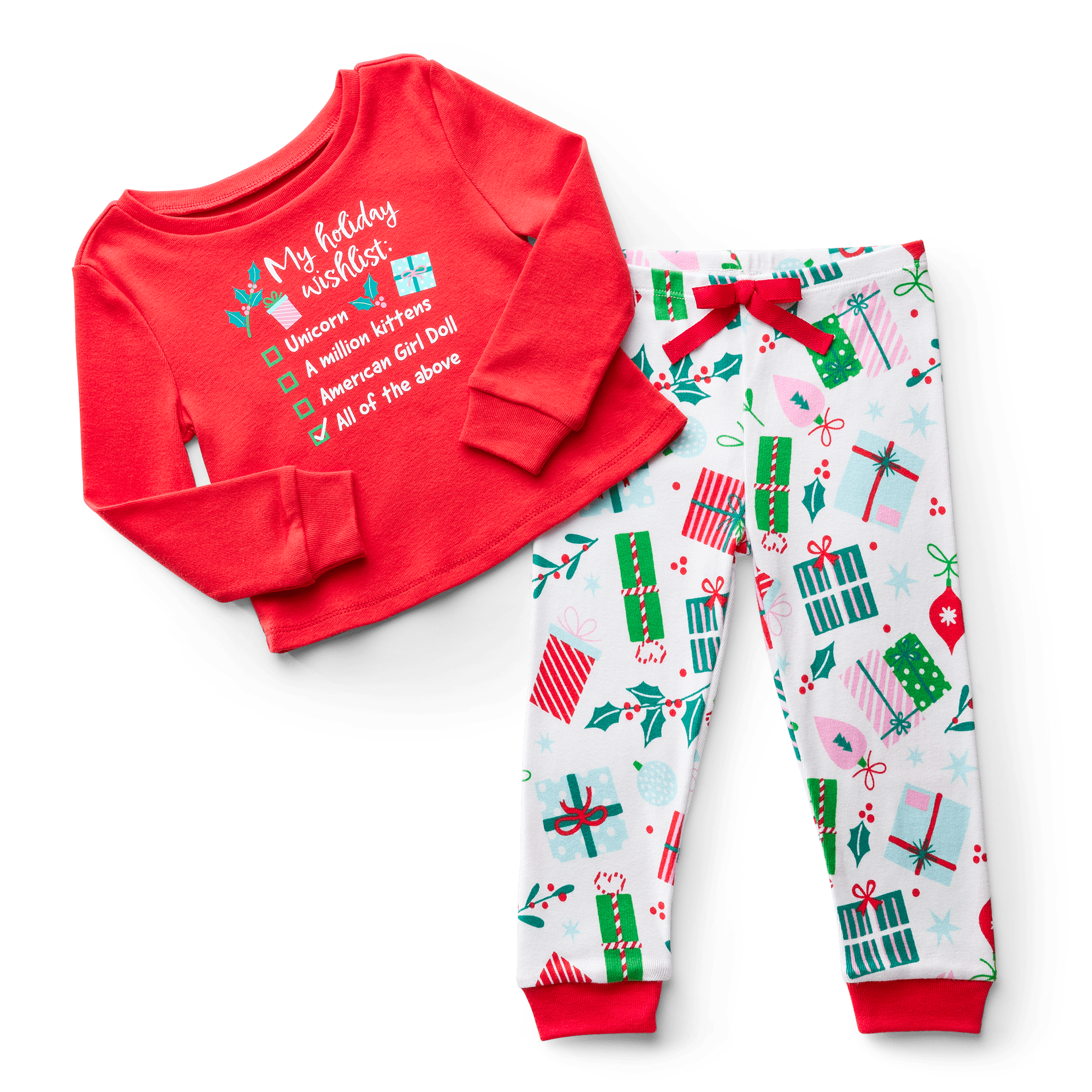 Girls' Holiday Pajama Set with Wish List Graphic | Bitty Baby