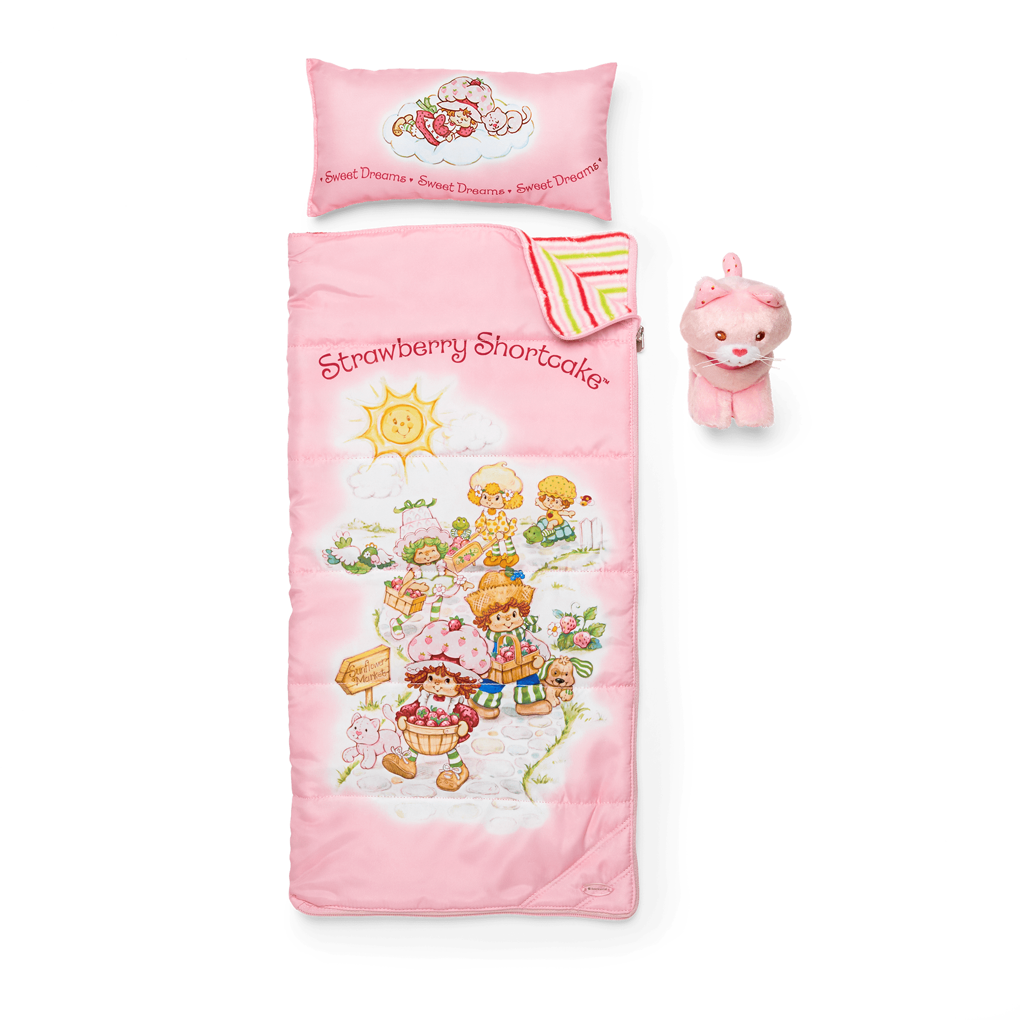 Strawberry Shortcake Doll Sleeping Bag Set with Pillow & Plush Cat | Courtney's