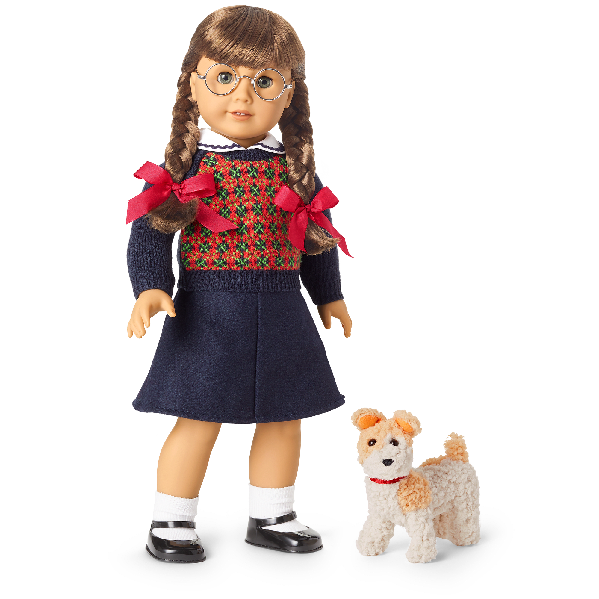Plush Brown & White Dog Toy with Red Ribbon Collar | Molly's™ Bennett™