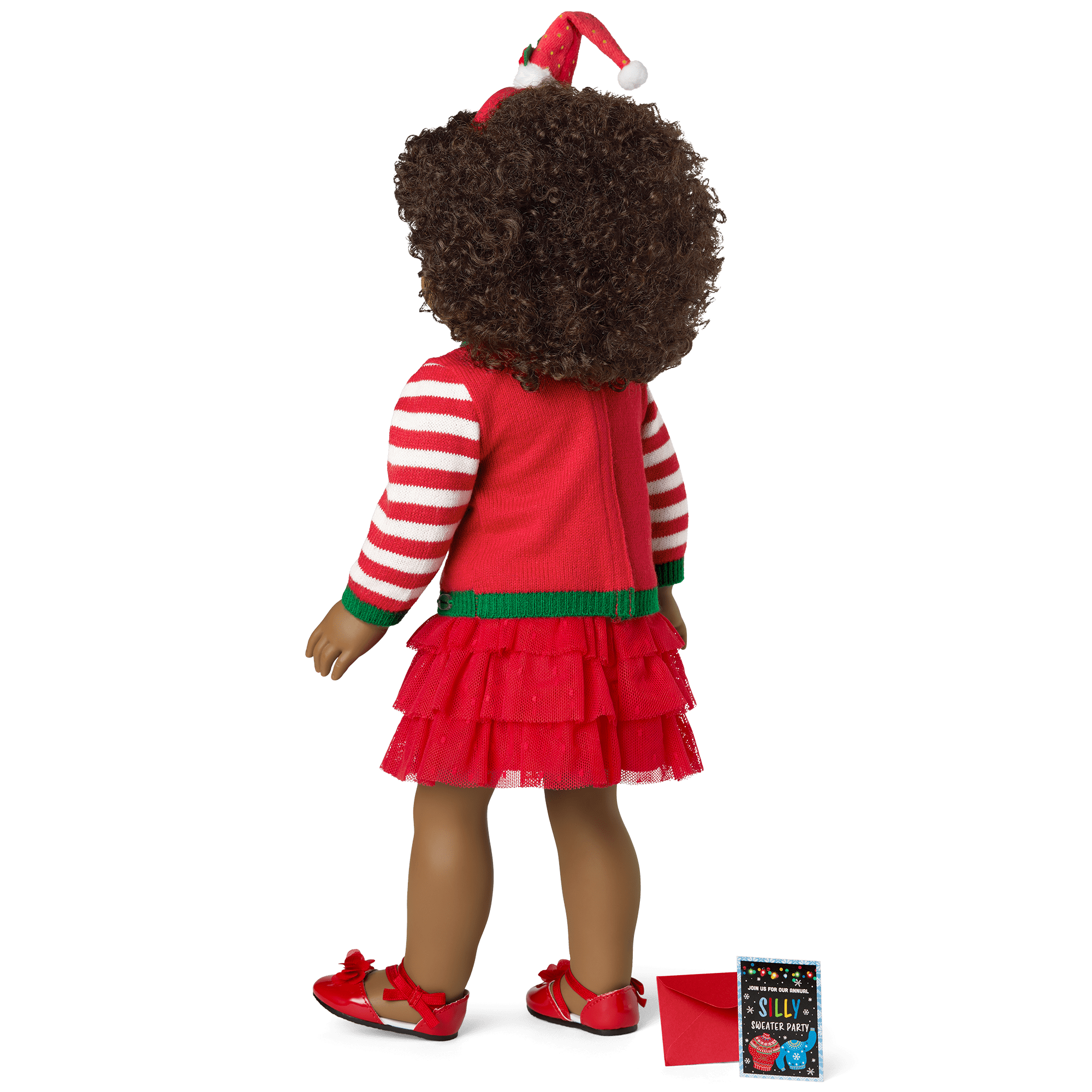 Festive Christmas Sweater for 18-inch Dolls with Santa Hat & Hot Cocoa Mug