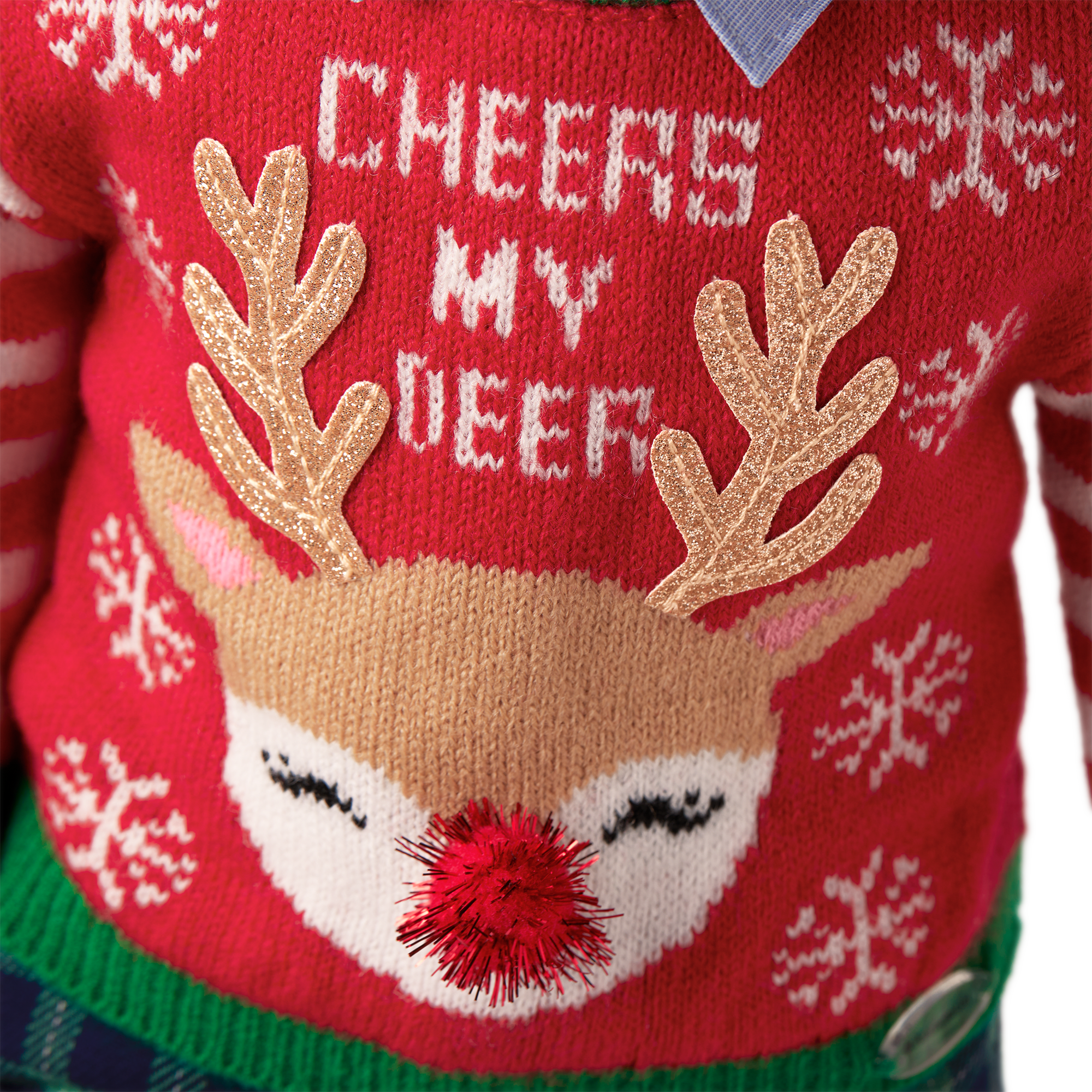 Festive Christmas Sweater for 18-inch Dolls with Santa Hat & Hot Cocoa Mug