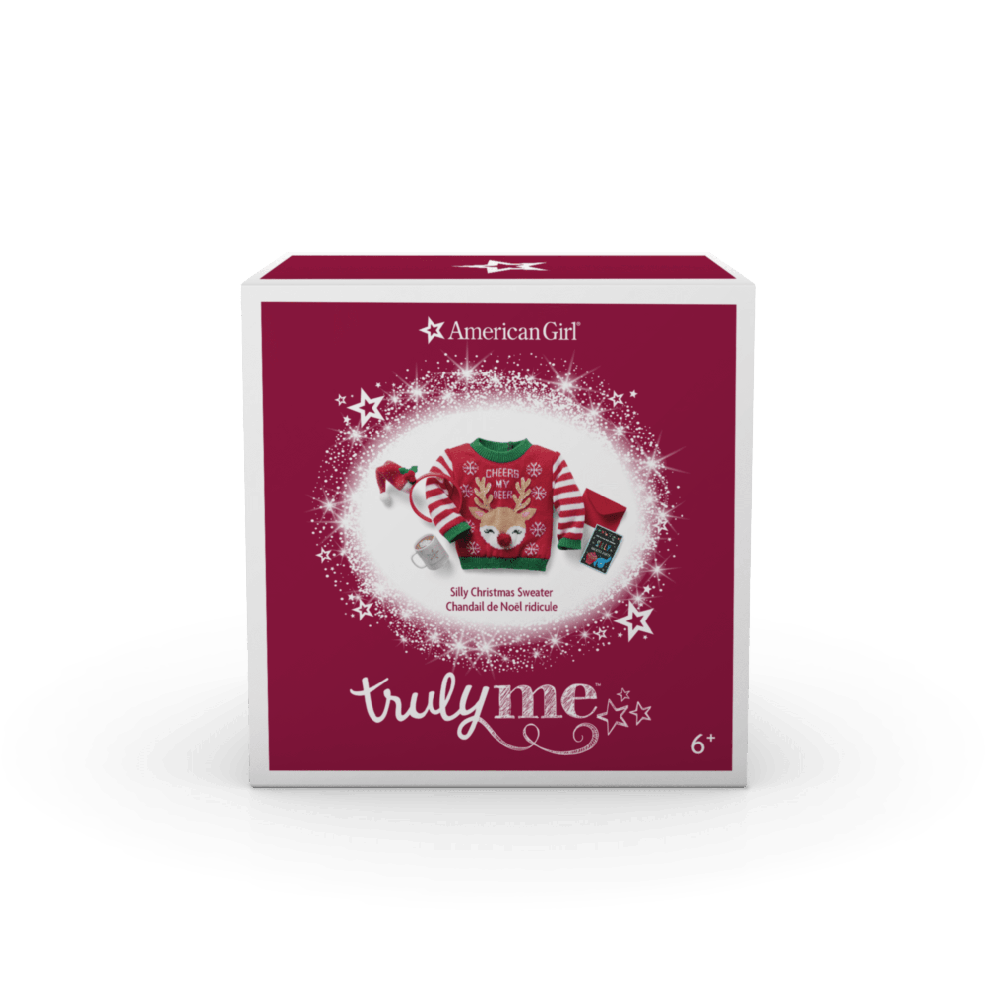 Festive Christmas Sweater for 18-inch Dolls with Santa Hat & Hot Cocoa Mug