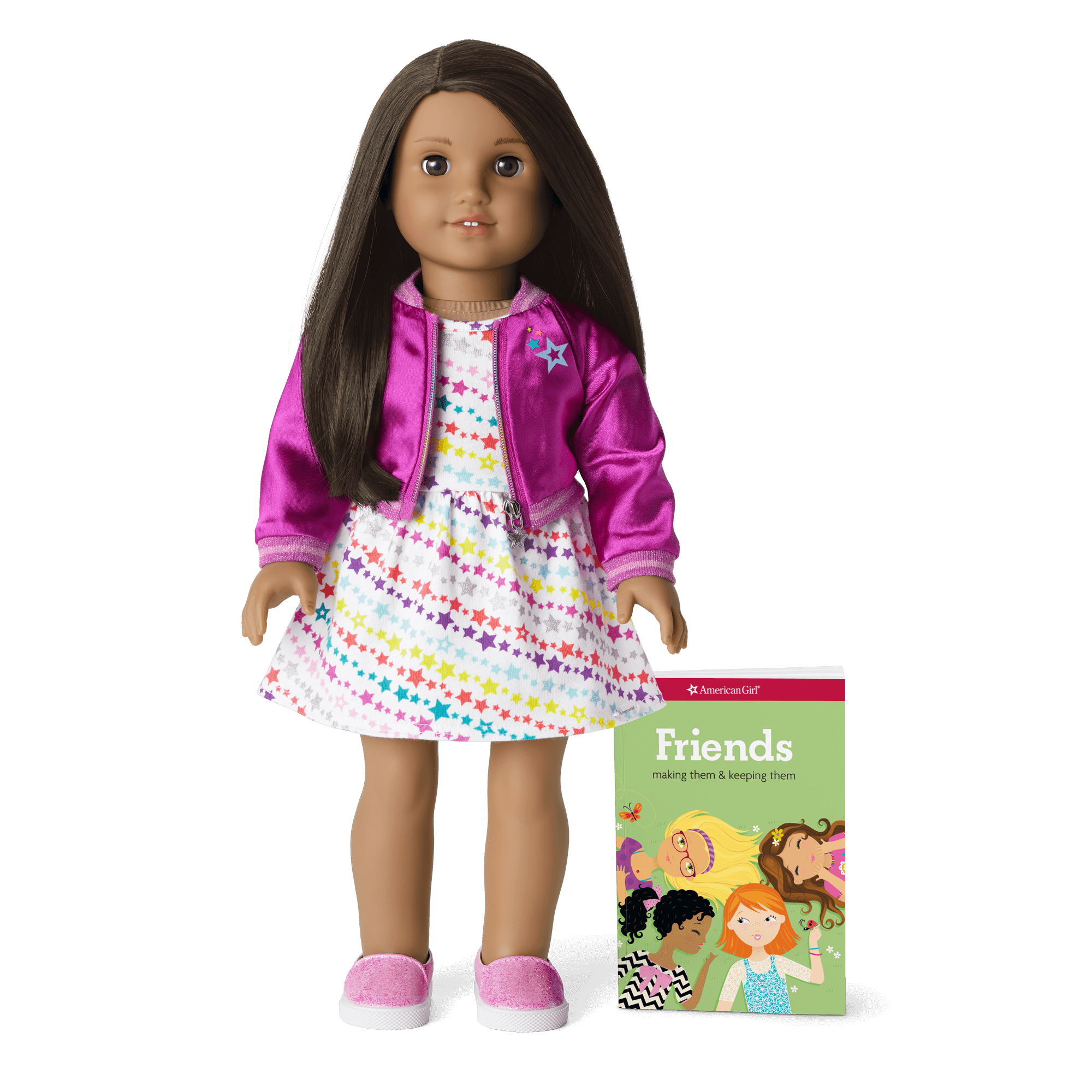 Truly Me Doll #66 with Star-Print Dress & Book | 18" Tan Skin Doll