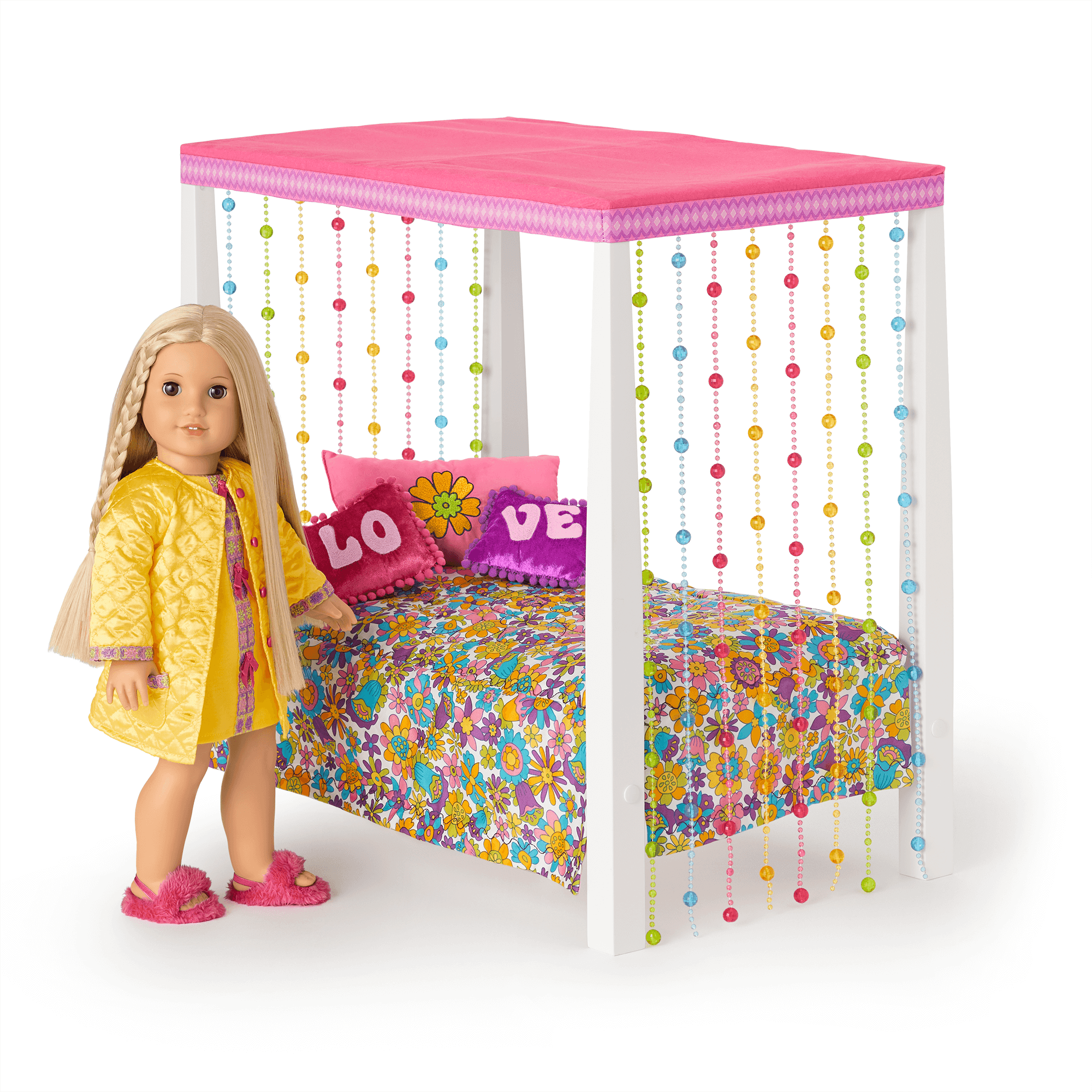 18-inch Doll Bed & Bedding Set with Canopy & Floral Bedspread | Julie’s™