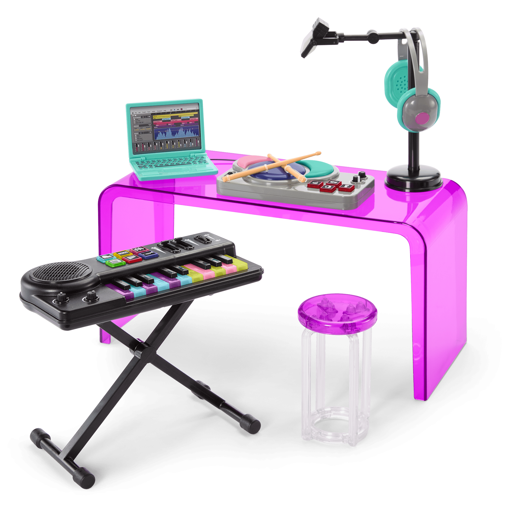 18-inch Doll Music Studio Set with Keyboard & Drums | Songwriting Accessories