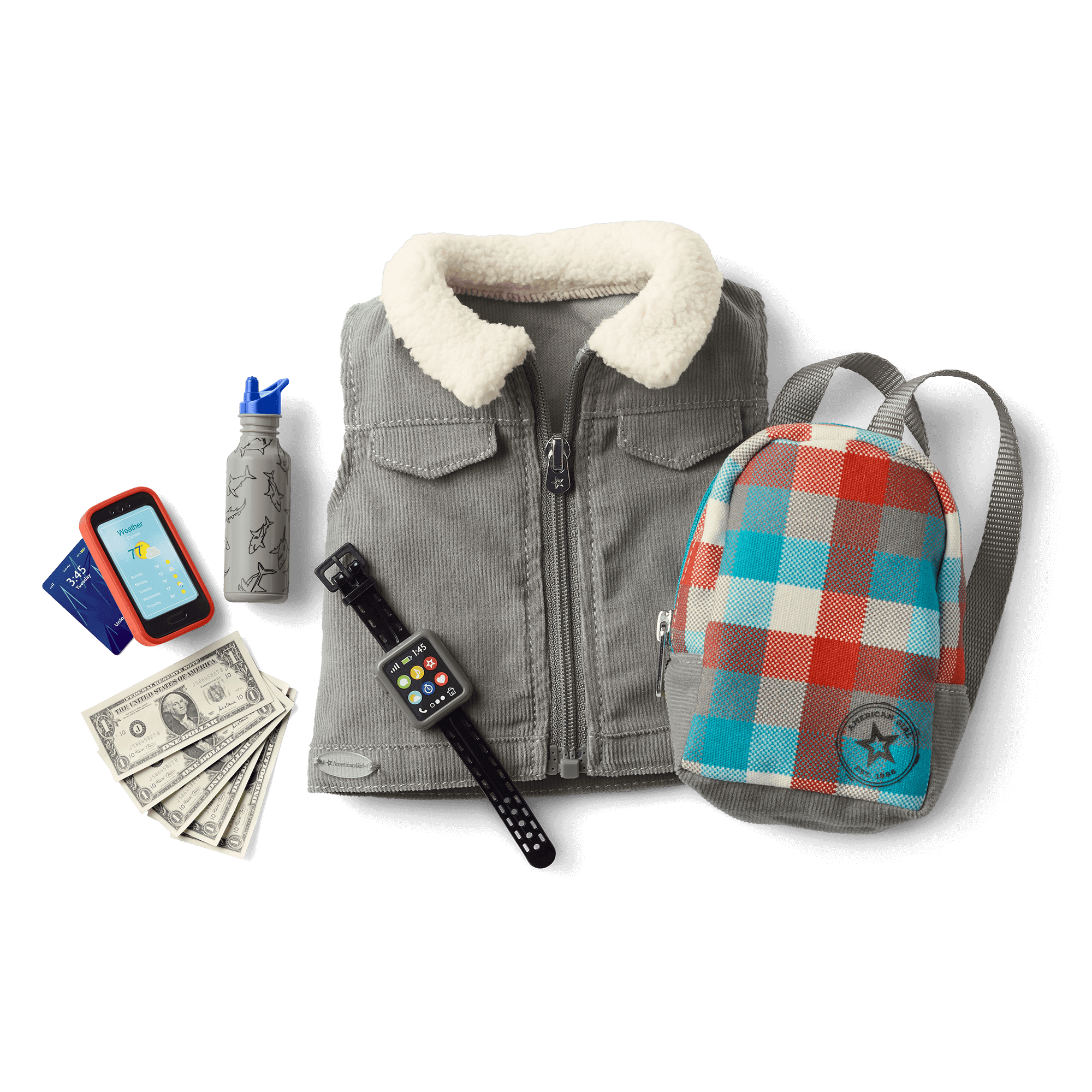 18-Inch Doll Accessory Set with Vest, Backpack & Phone | Casual & Cool