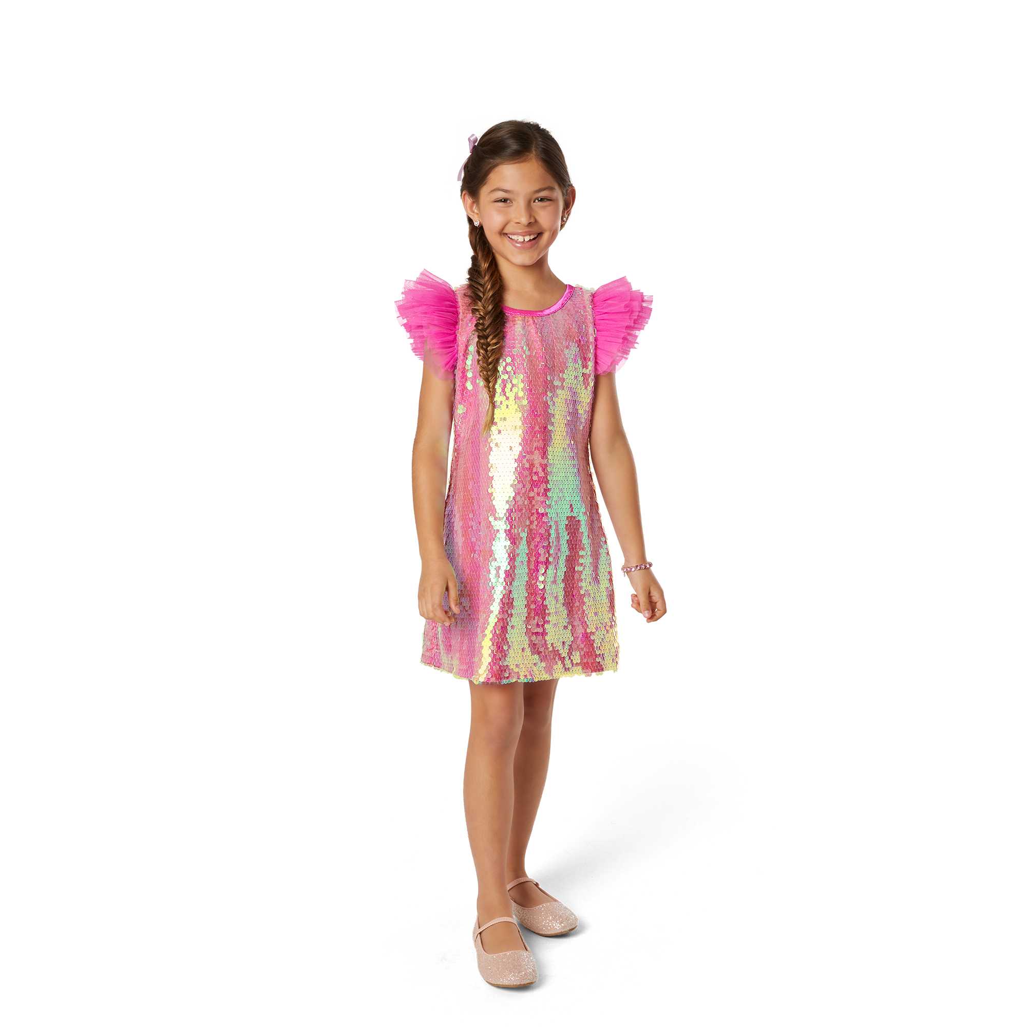 Girls' Birthday Party Dress with Sequins & Ruffles | Shimmery Pink