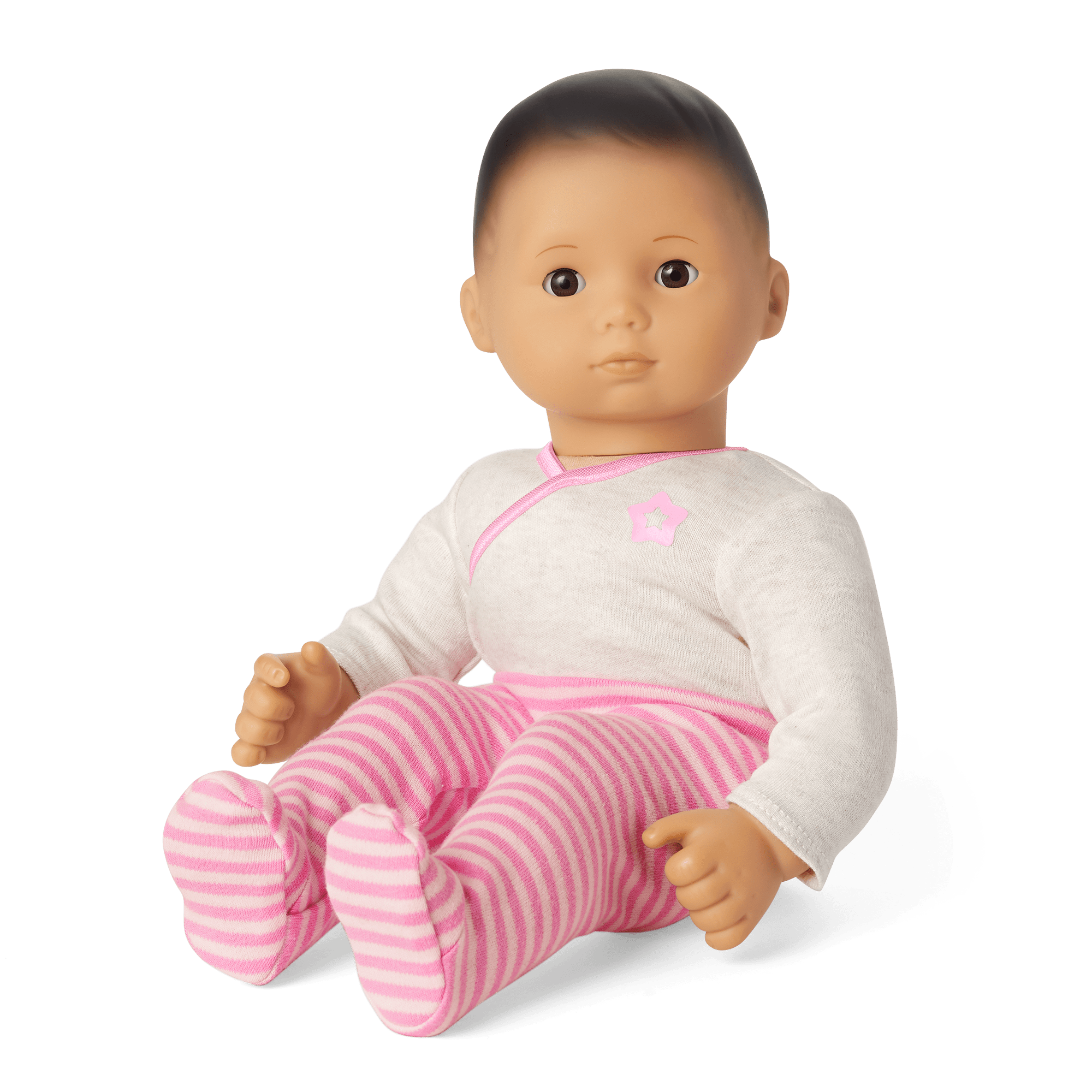 Bitty Baby Doll with Black Hair & Pink Outfit | 15" First Baby Doll