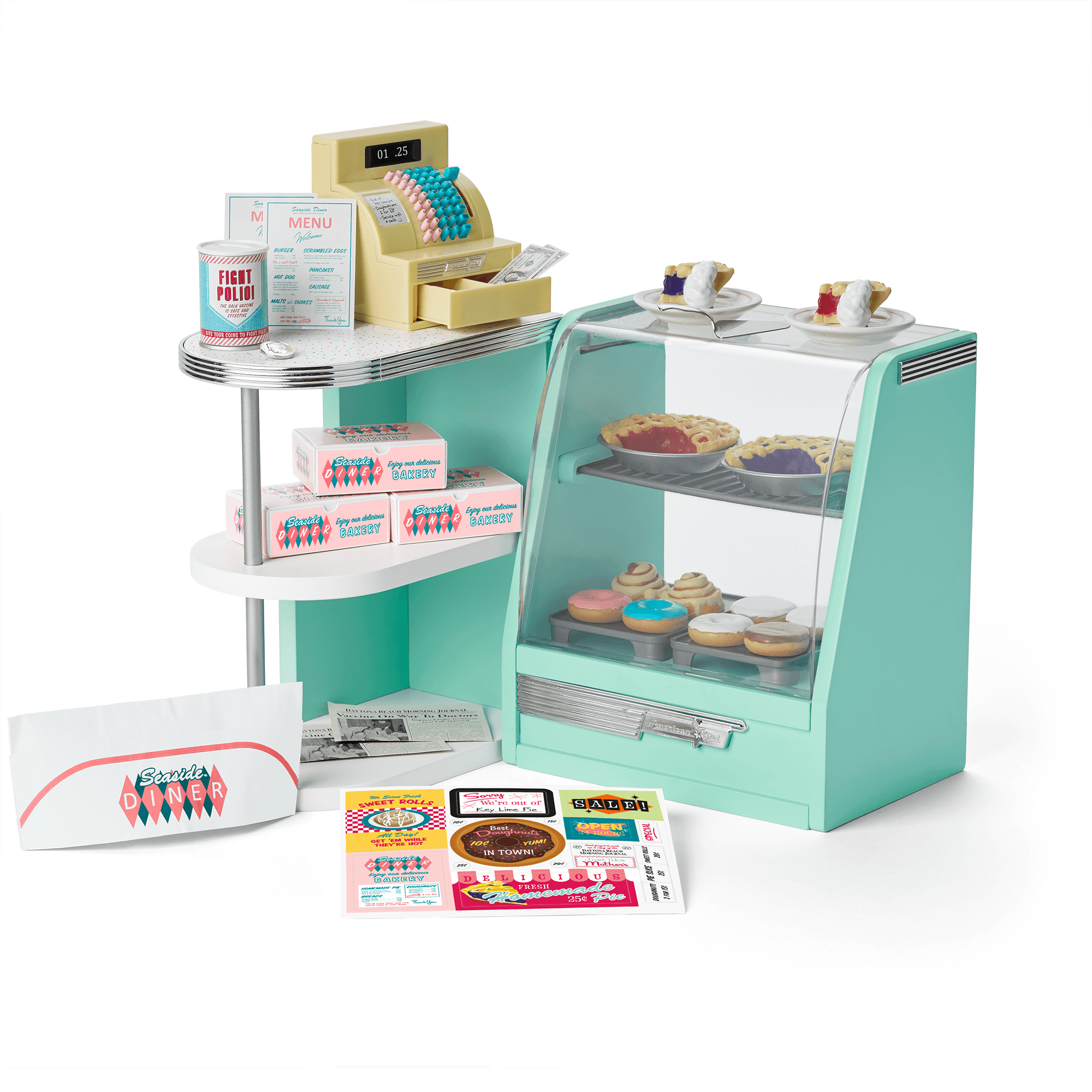 18-inch Doll Bakery Case with Treats & Accessories | Maryellen’s Seaside Diner