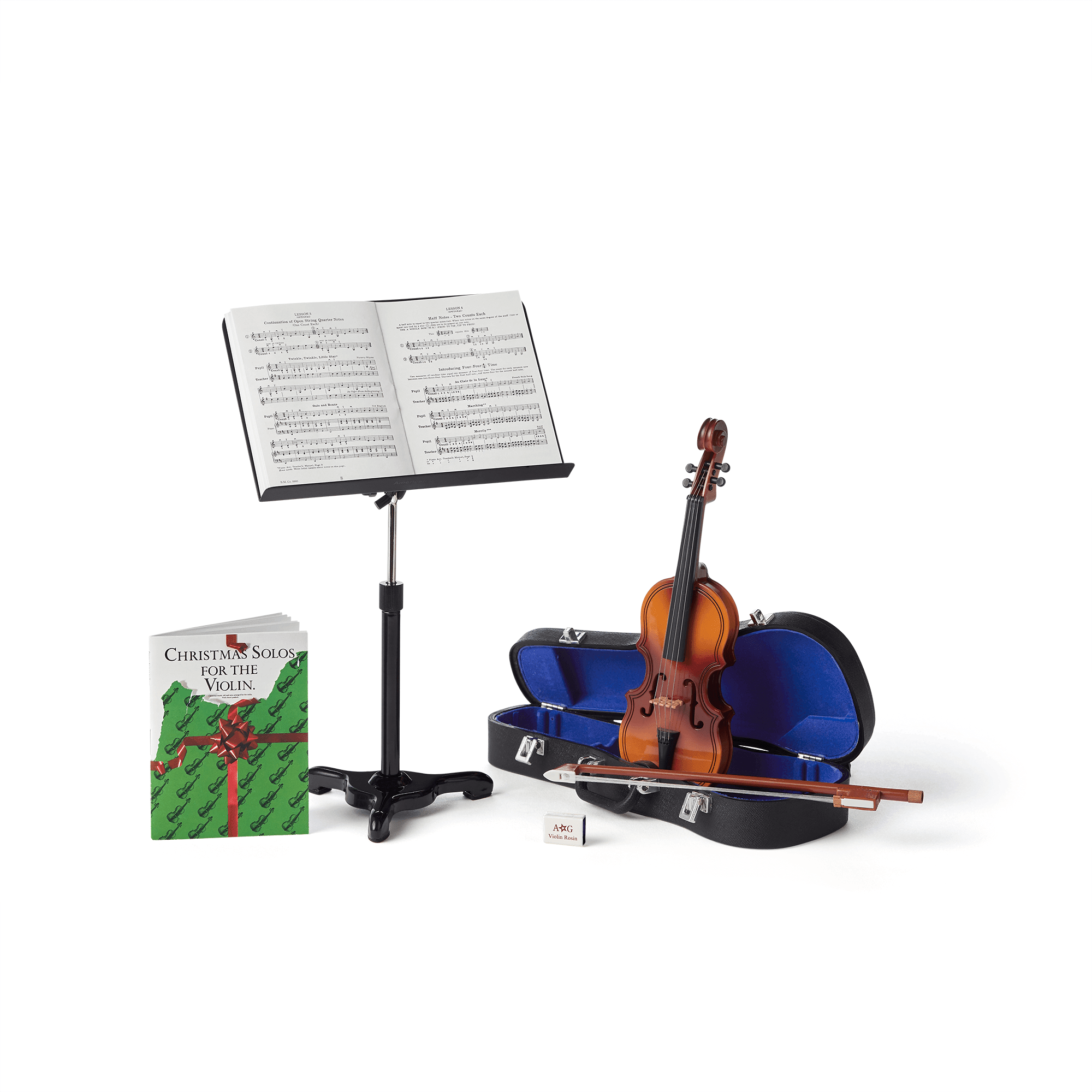 Doll Violin Set with Bow, Rosin & Case | Velvet-Lined
