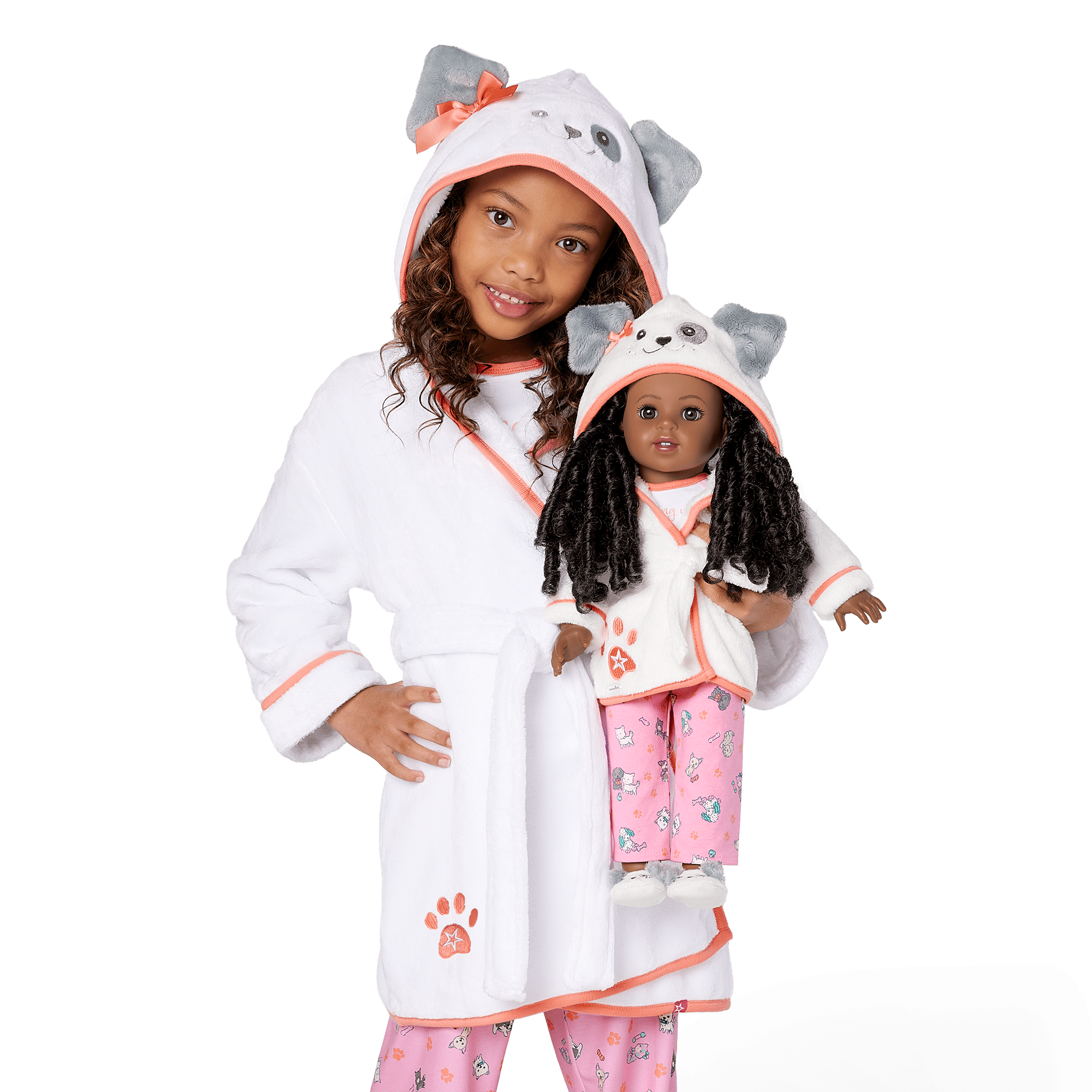 Soft Puppy Robe Set for Girls & Dolls | Plush Hooded Pajamas