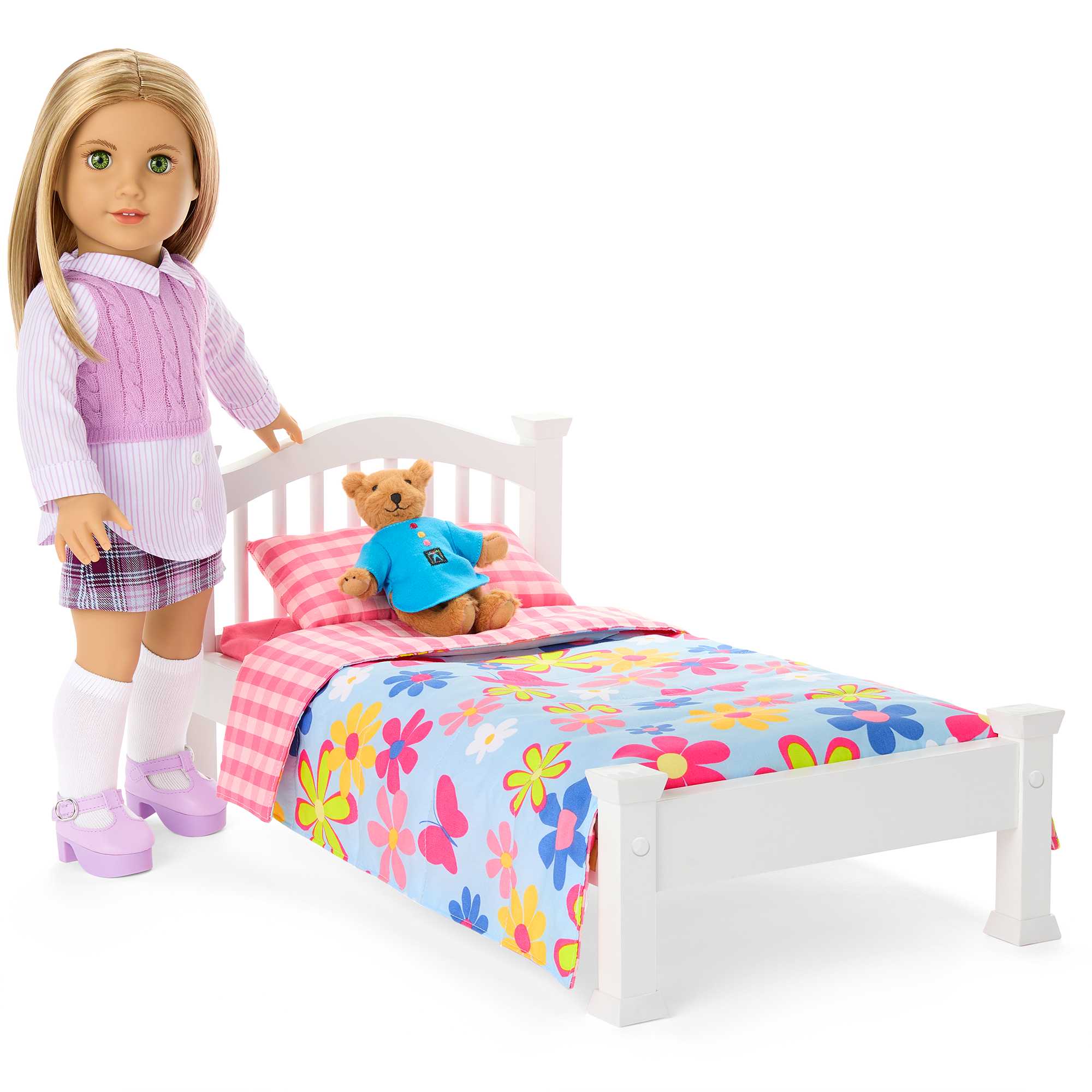 Pink Floral Bedding Set for 18-inch Dolls | Isabel’s™ Bed